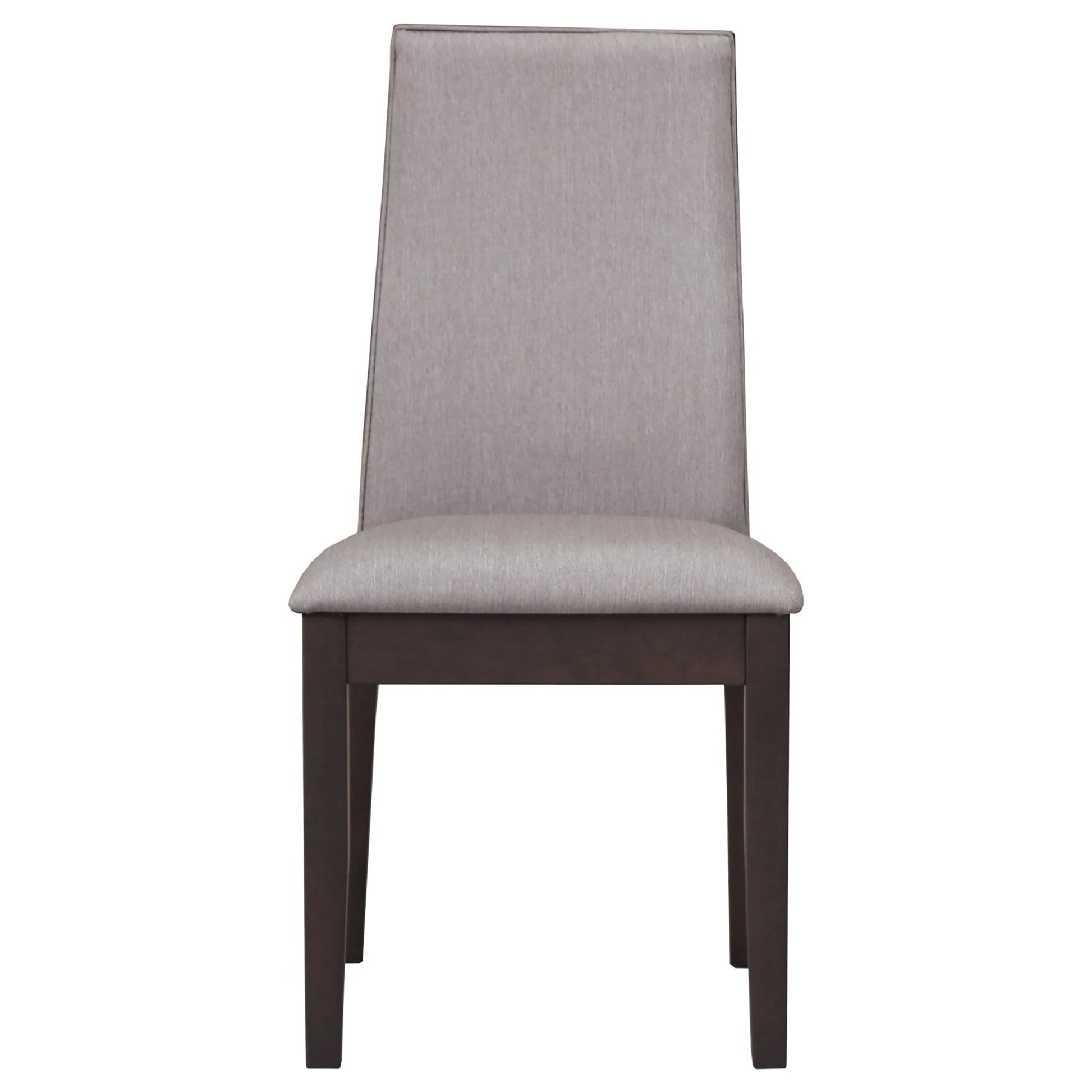 Modern gray upholstered dining chair with dark wood legs perfect for any contemporary home