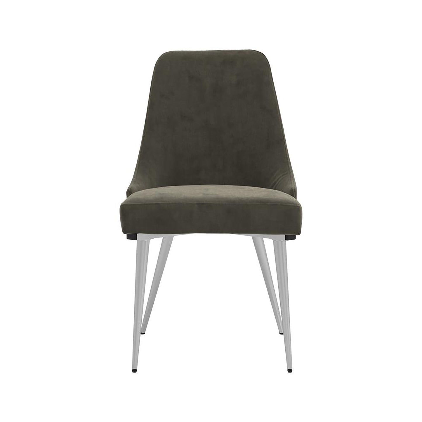 Modern gray velvet dining chair with silver metal legs