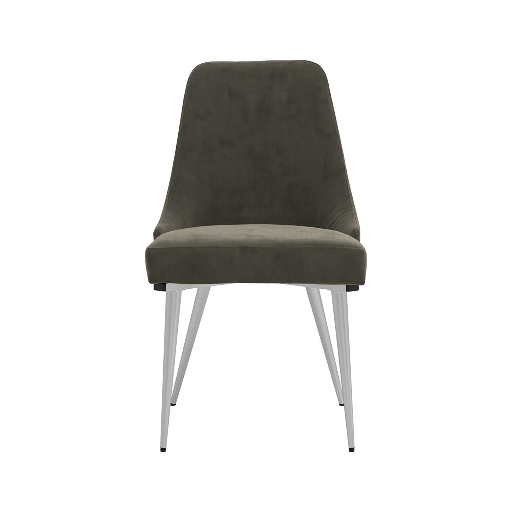 Modern gray velvet dining chair with silver metal legs