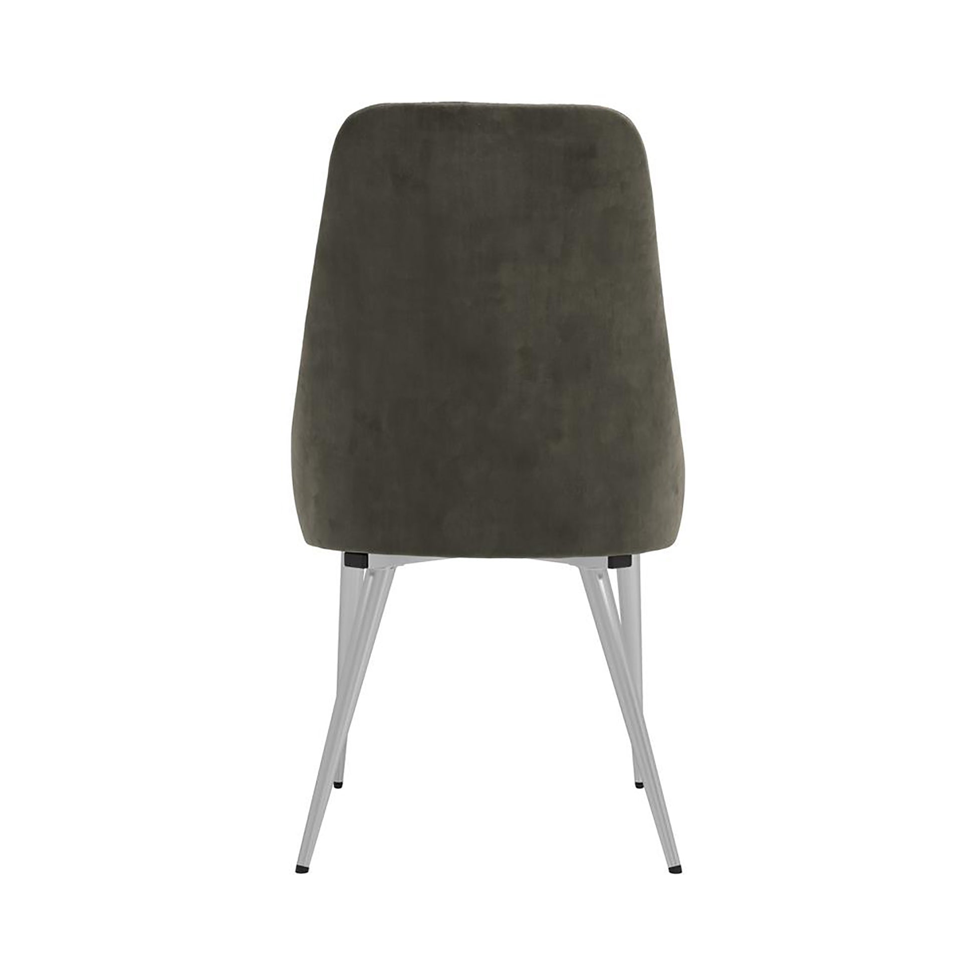 Dark gray velvet dining chair with sleek silver legs