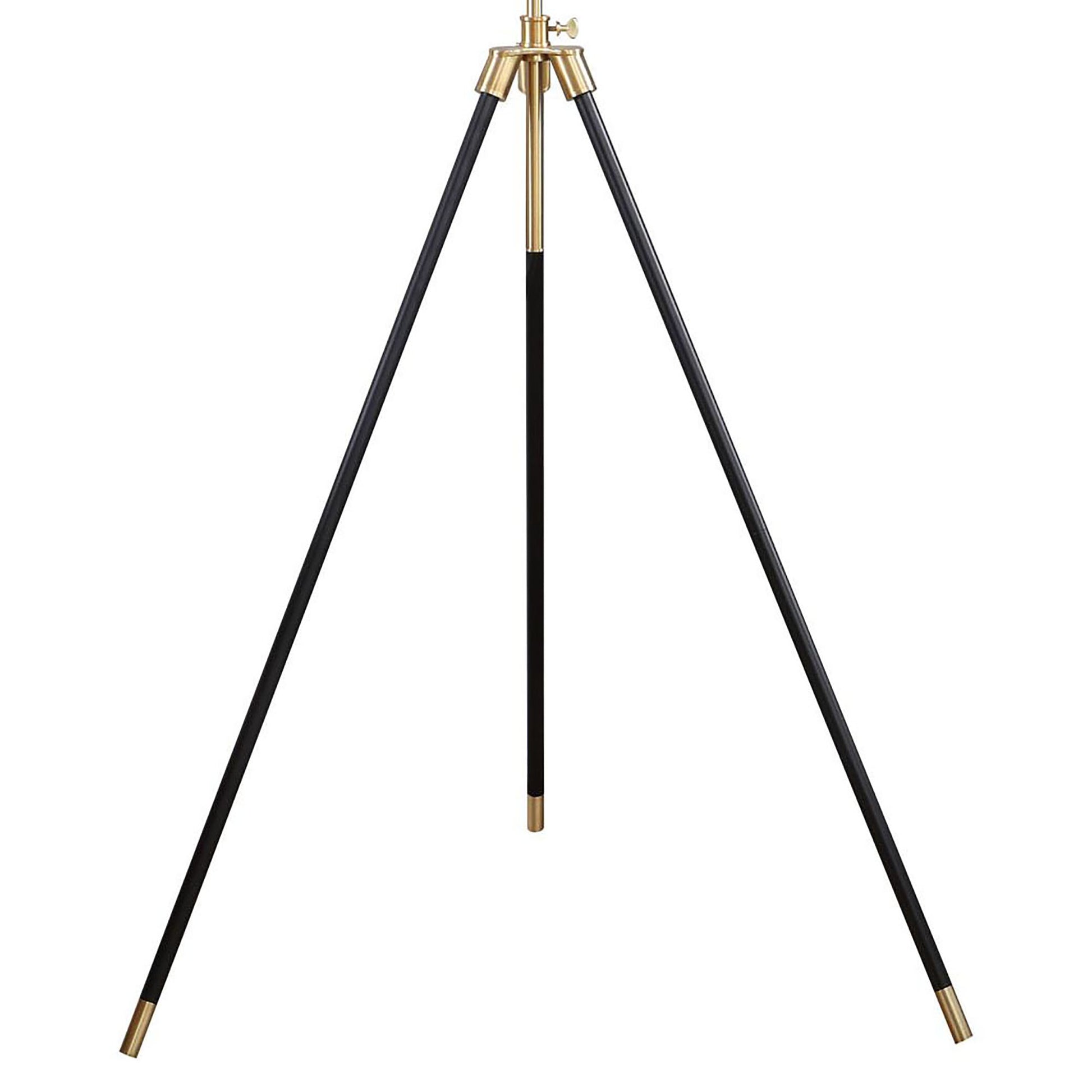 Antique brass and black tripod floor lamp base with adjustable height