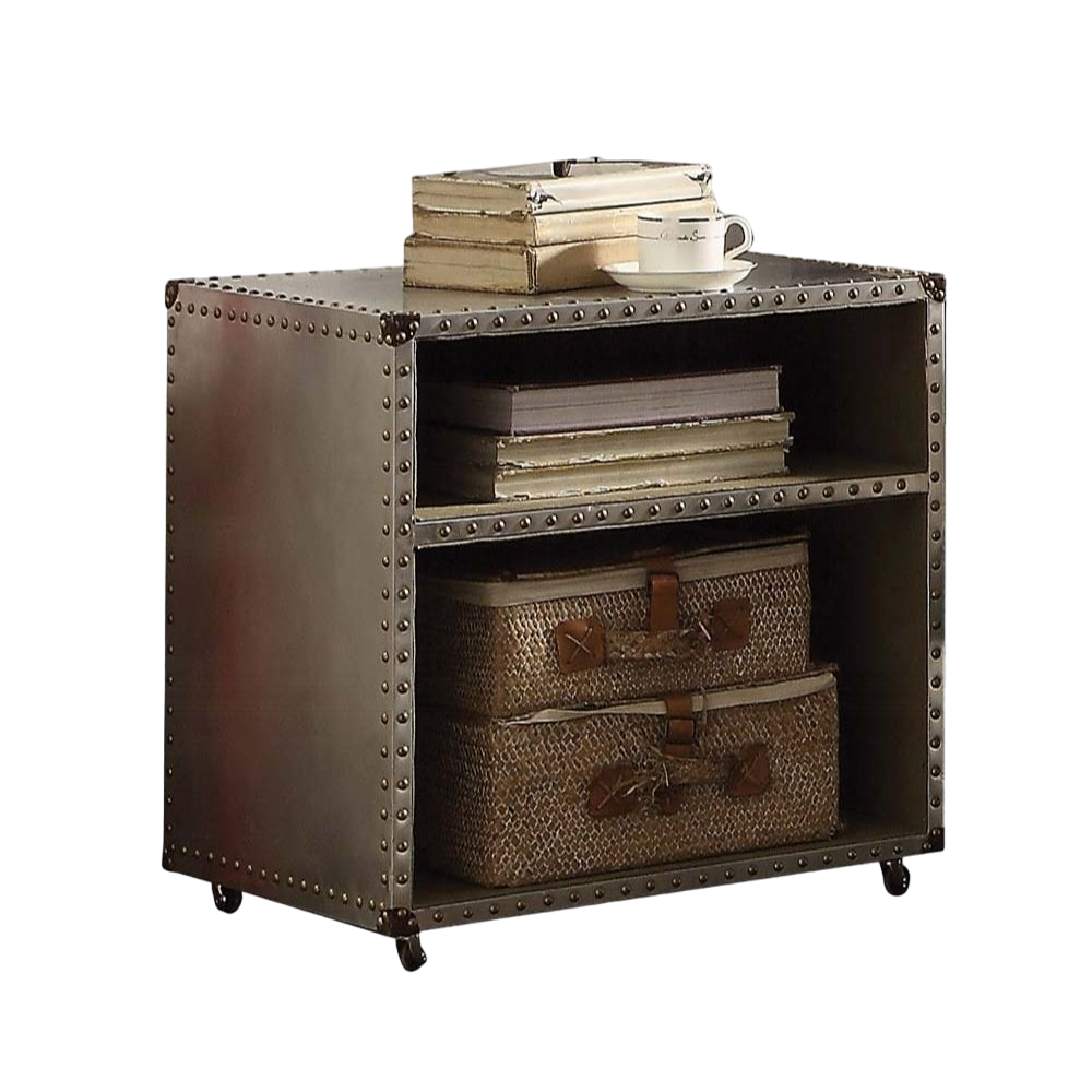 Industrialstyle metal nightstand with two open shelves ideal for small spaces