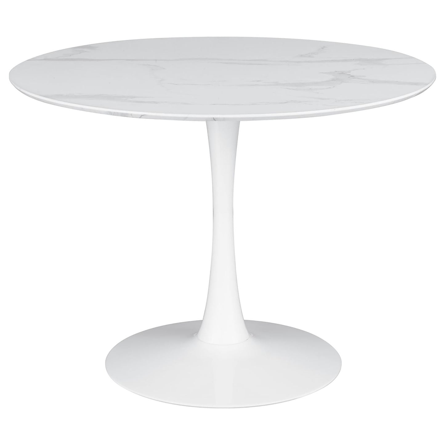 White marble tulip dining table round top single pedestal base