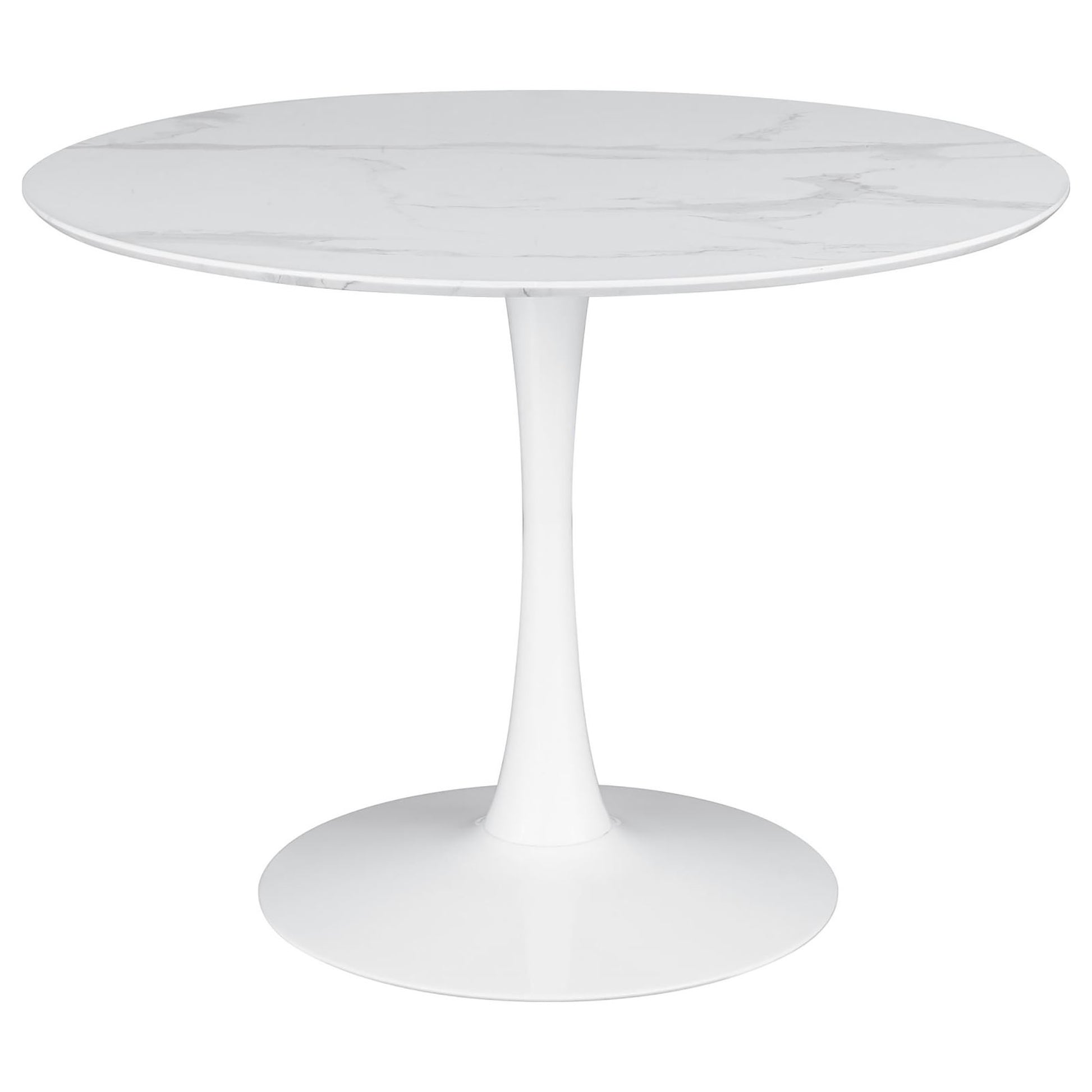 White marble tulip dining table round top single pedestal base