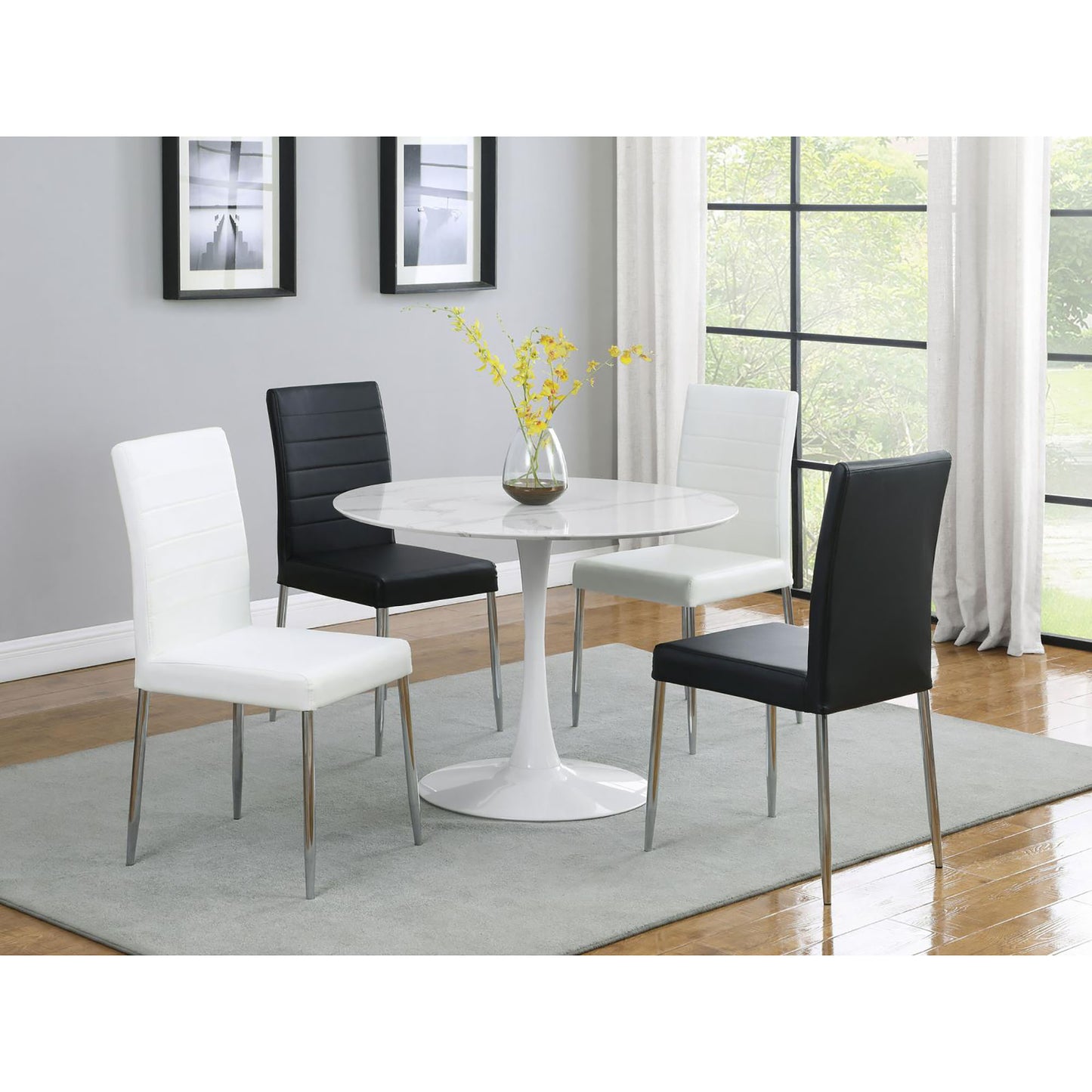 White modern dining chair with chrome legs perfect for contemporary kitchens