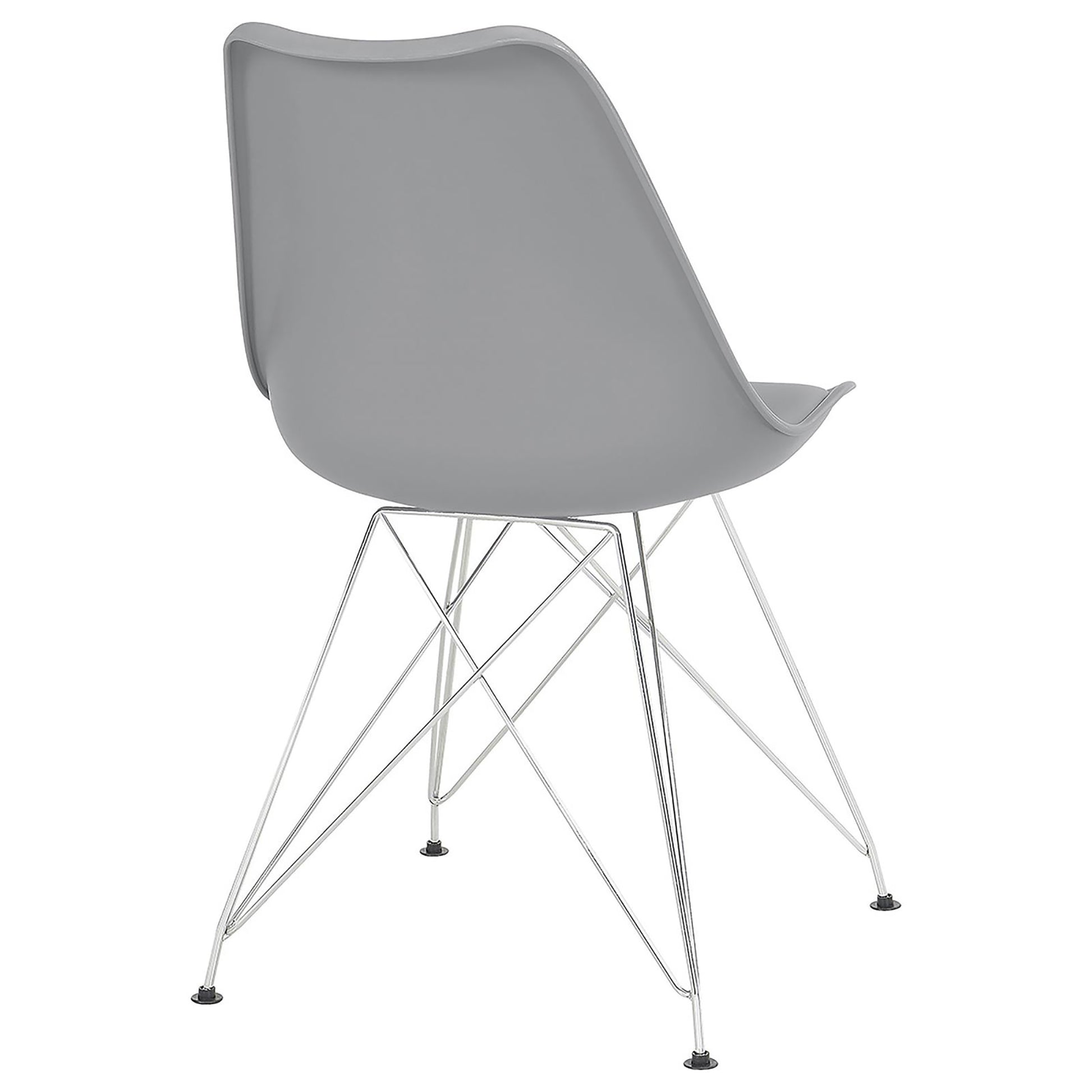 Grey molded plastic chair with chrome wire base modern design