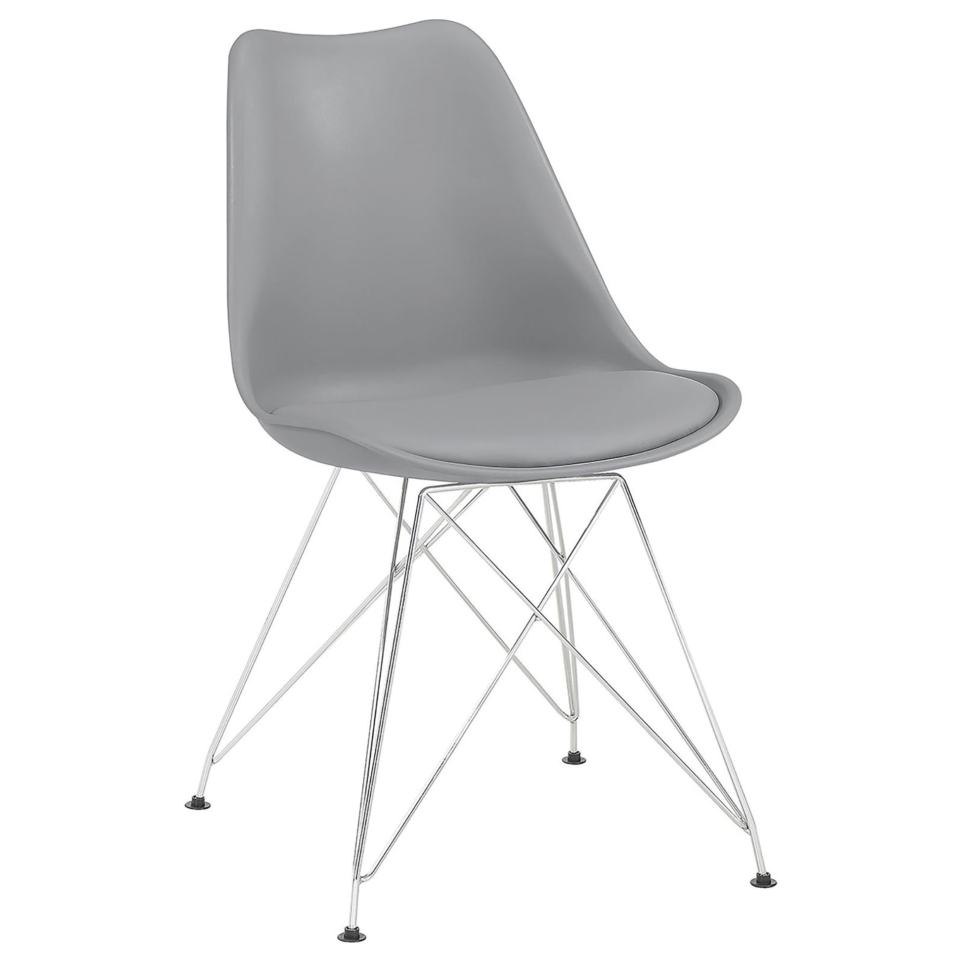 Midcentury modern grey dining chair with chrome wire base