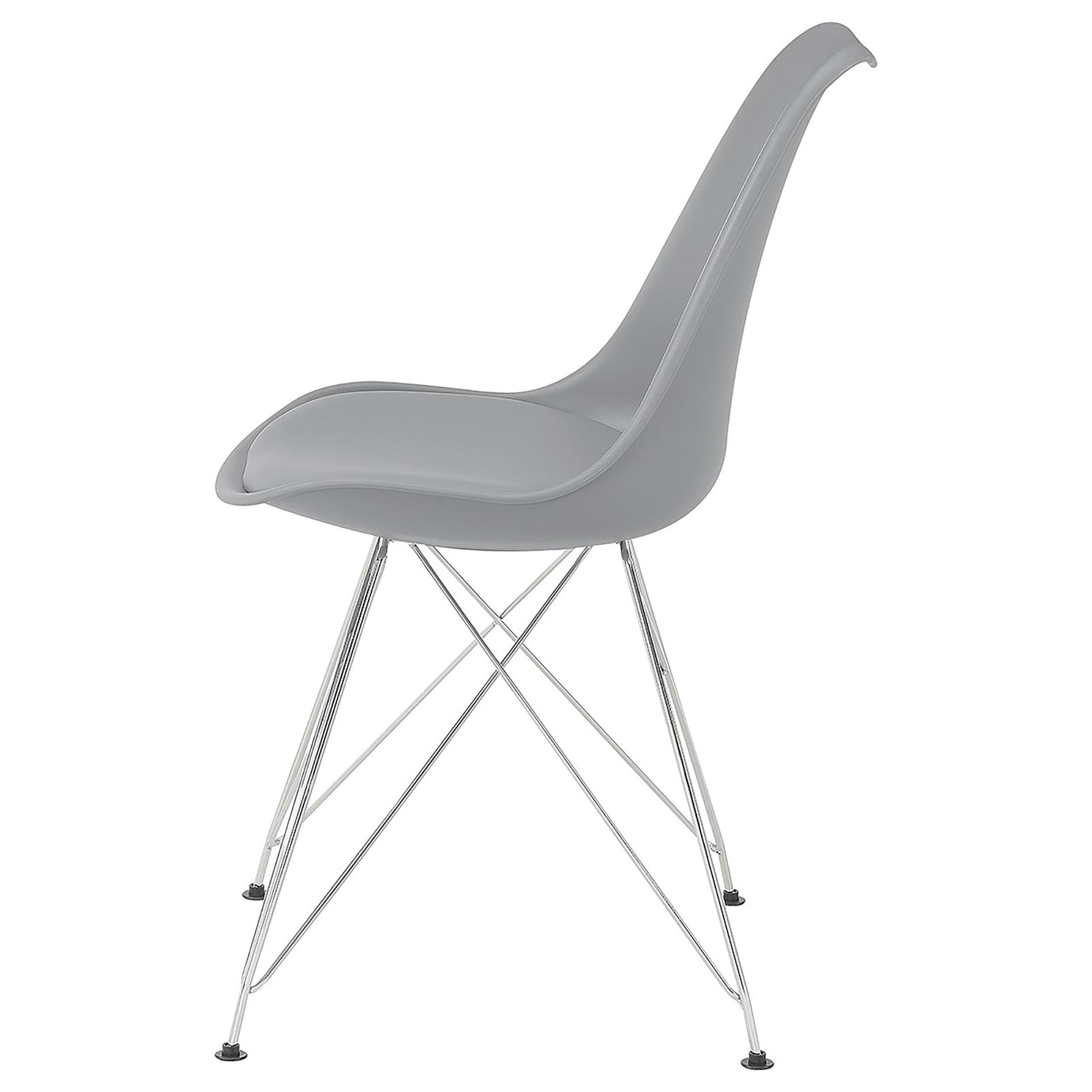 Grey molded plastic dining chair with polished chrome Eiffel base