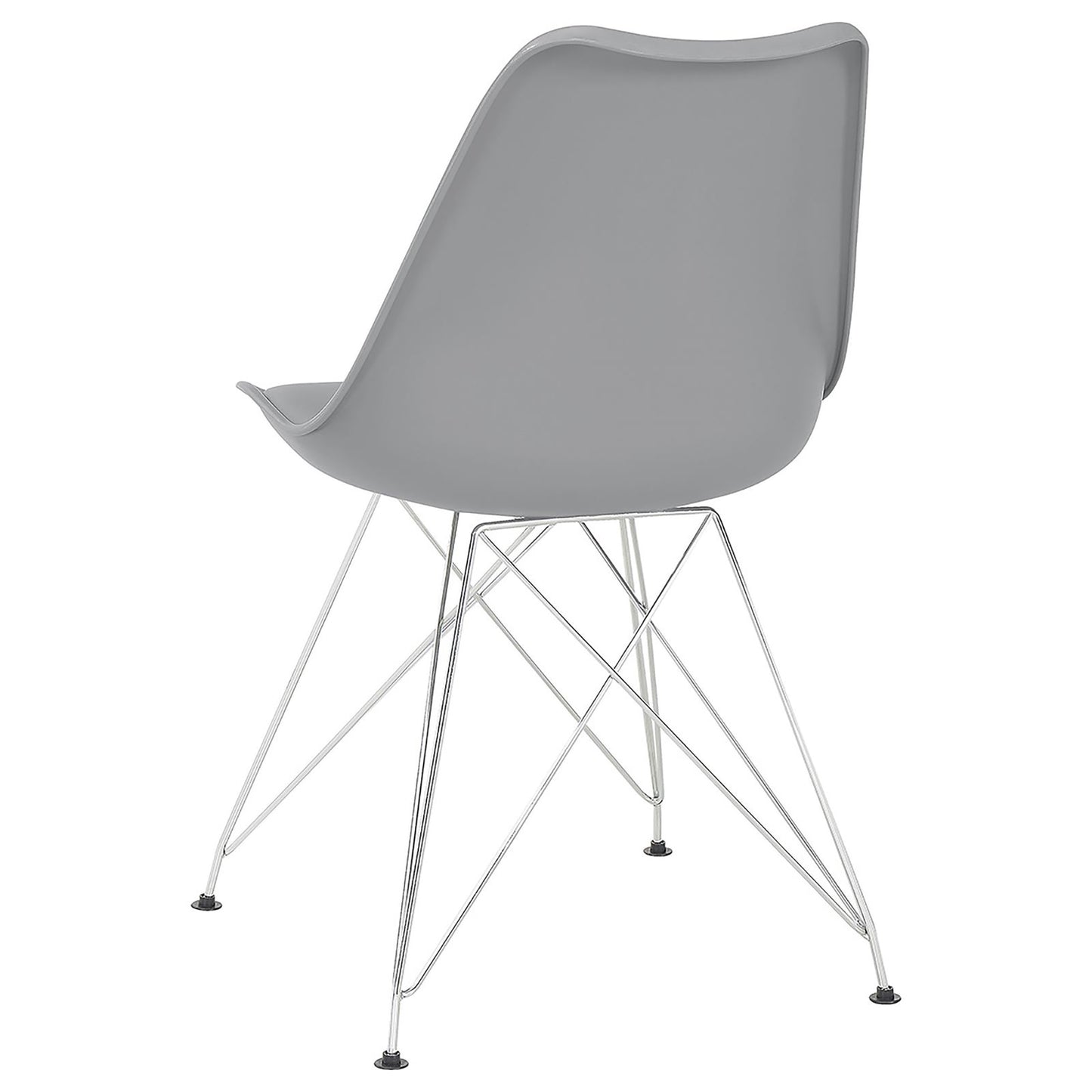 Modern grey molded plastic chair with chrome Eiffel base for dining rooms