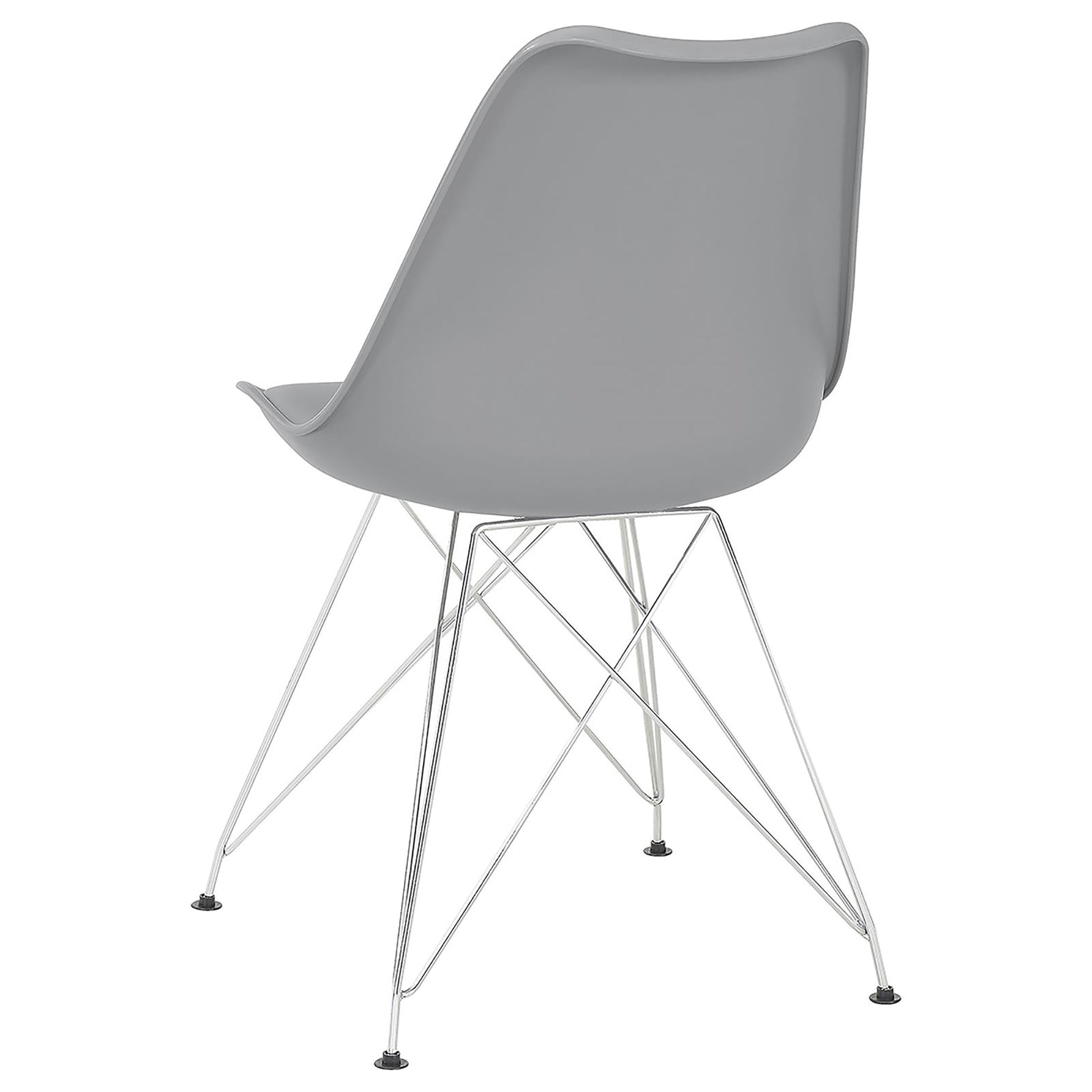 Modern grey molded plastic chair with chrome Eiffel base for dining rooms