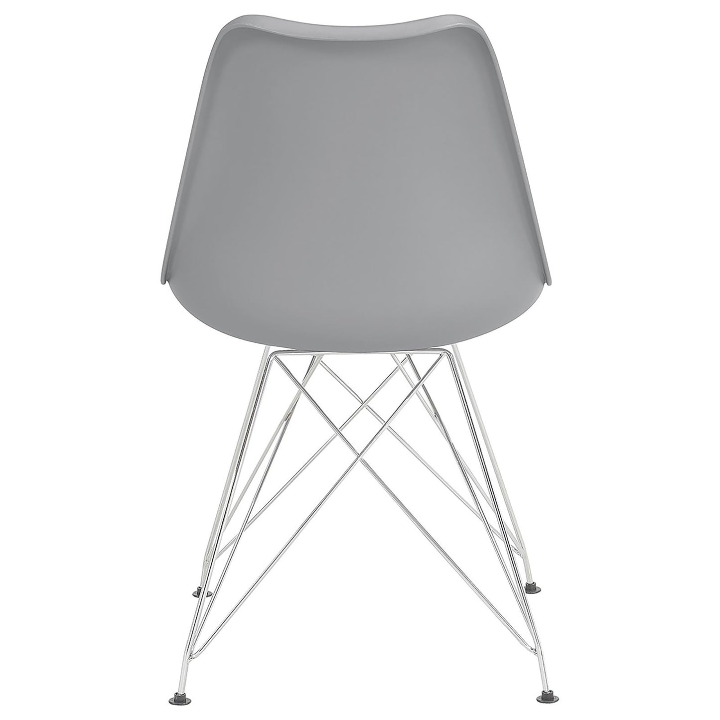 Modern grey molded plastic chair with chrome wire base