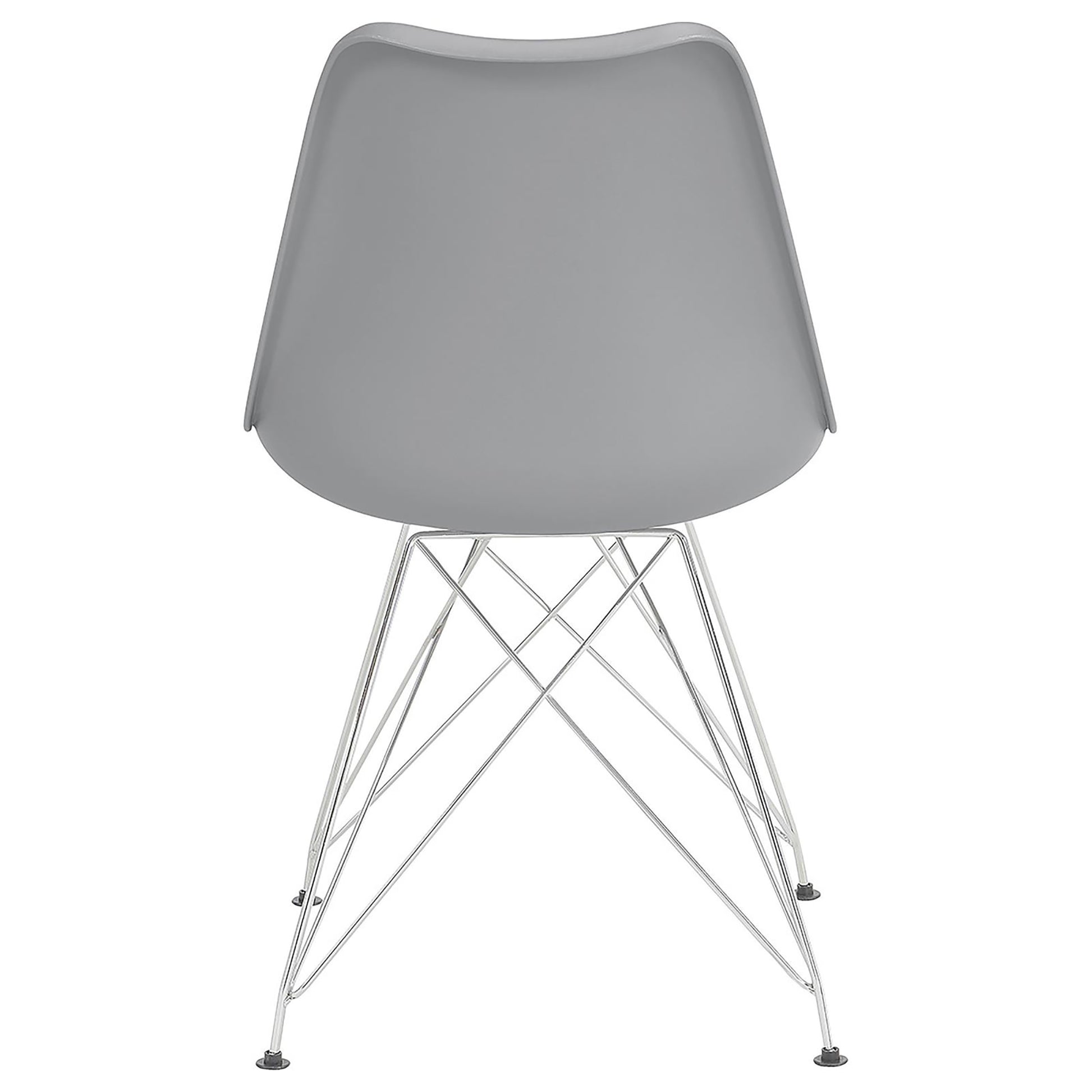 Modern grey molded plastic chair with chrome wire base