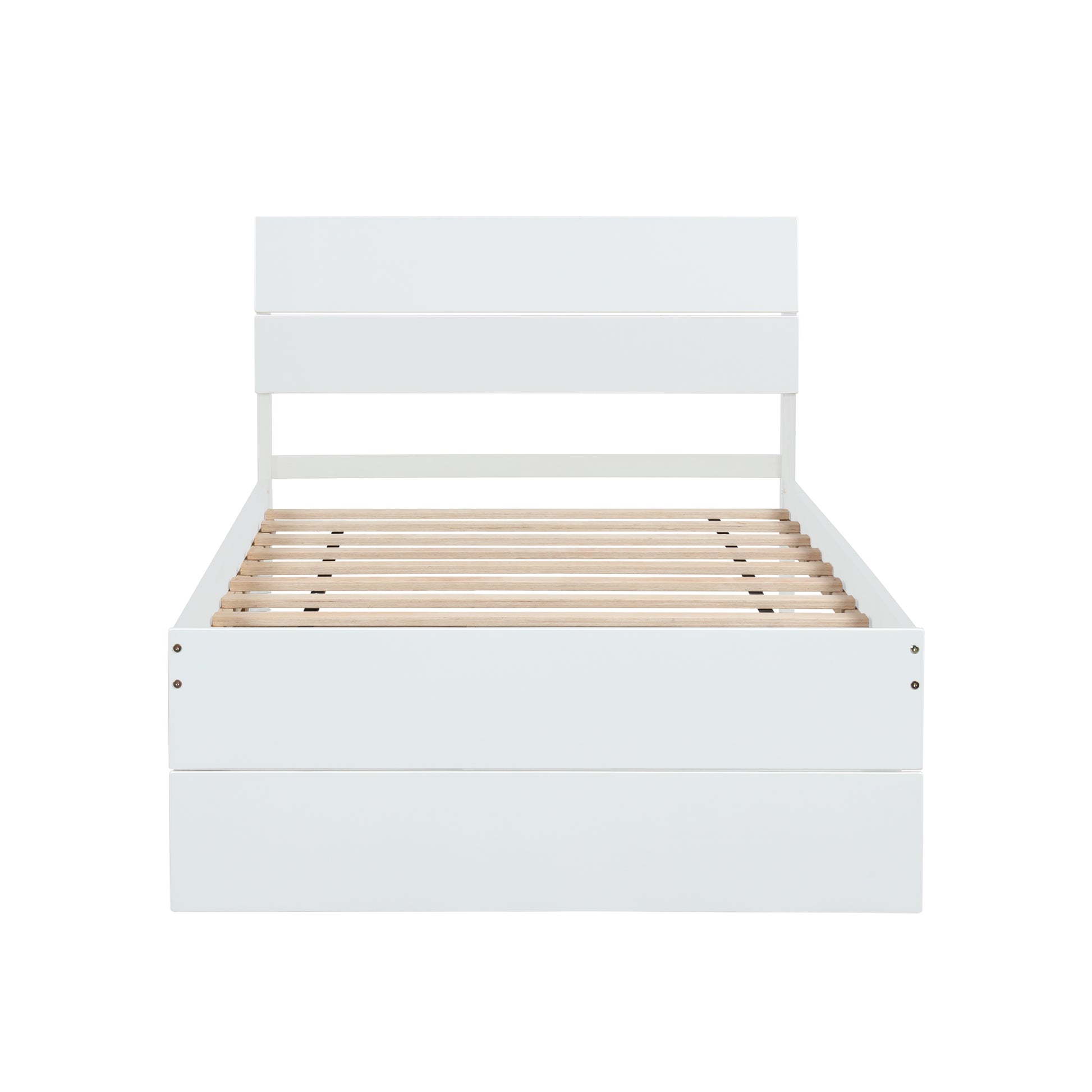 Modern white twin bed frame with slatted support ideal for childrens rooms