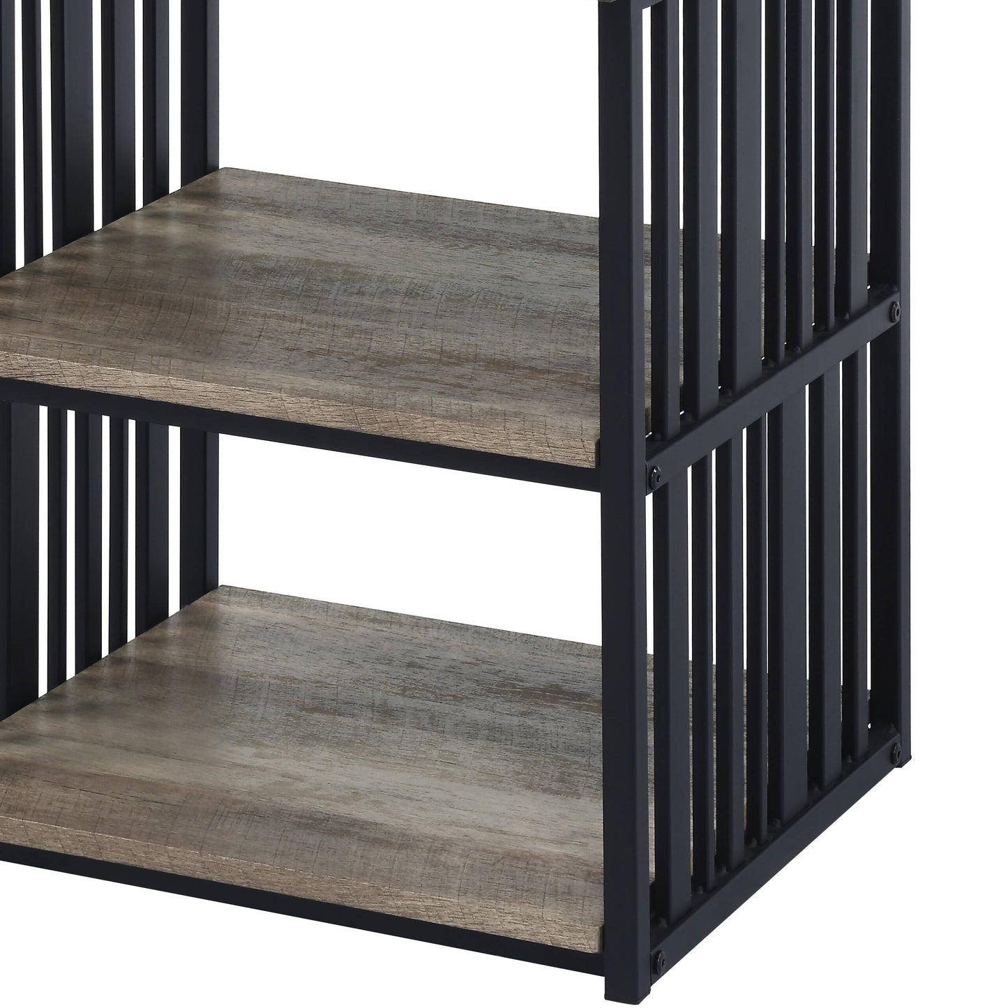 Rustic wood shelf with industrial black metal frame perfect for modern decor