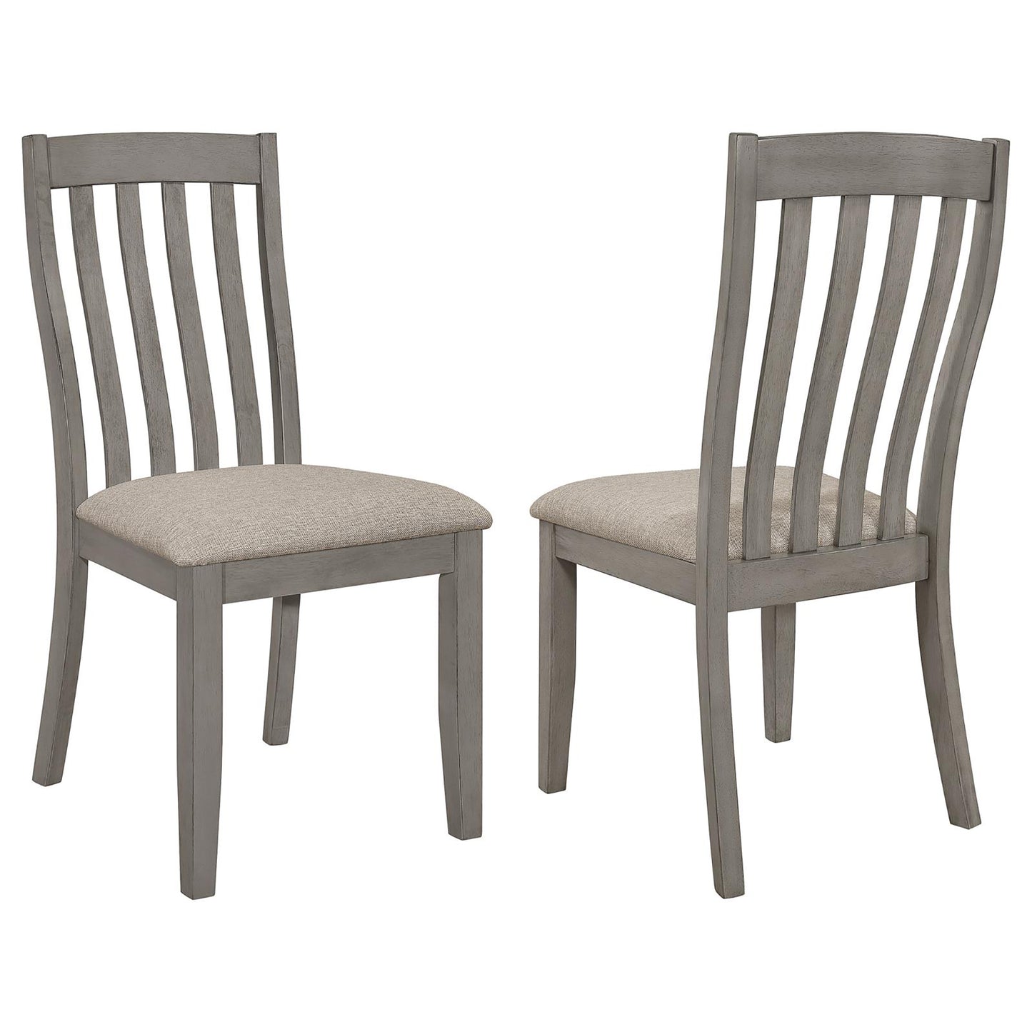 Gray wooden dining chairs with upholstered seats set of