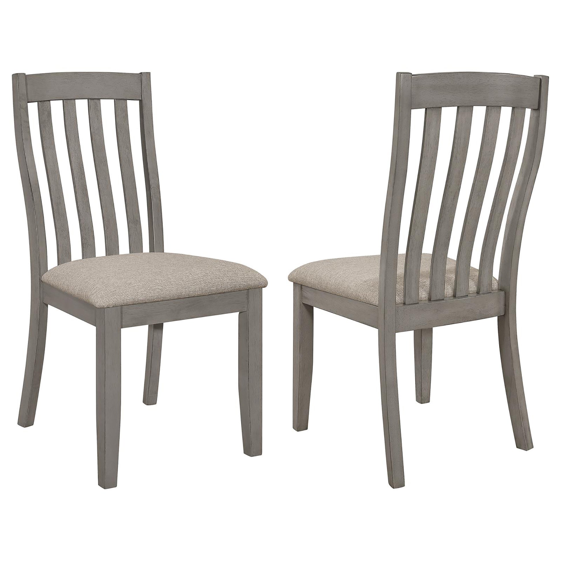 Gray wooden dining chairs with upholstered seats set of