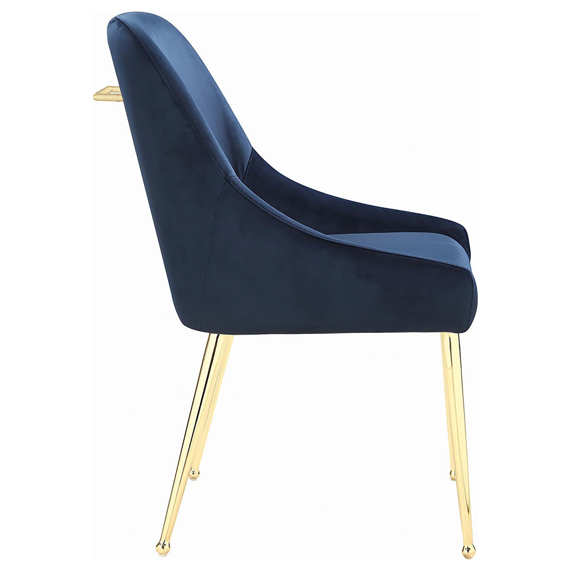 Navy velvet armchair with elegant gold legs perfect for a modern living room
