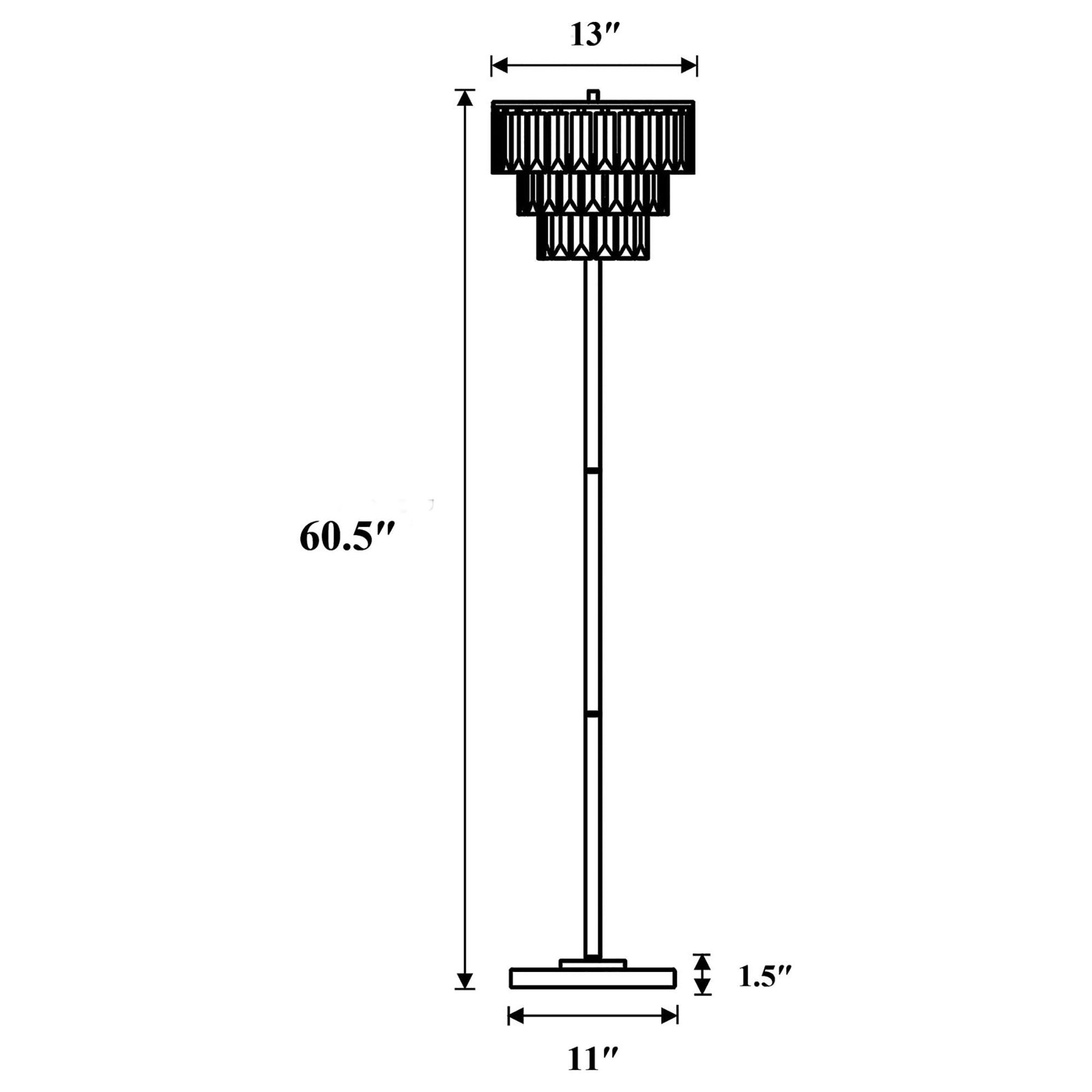 Diagram of a tiered drum shade floor lamp with dimensions  height and  width