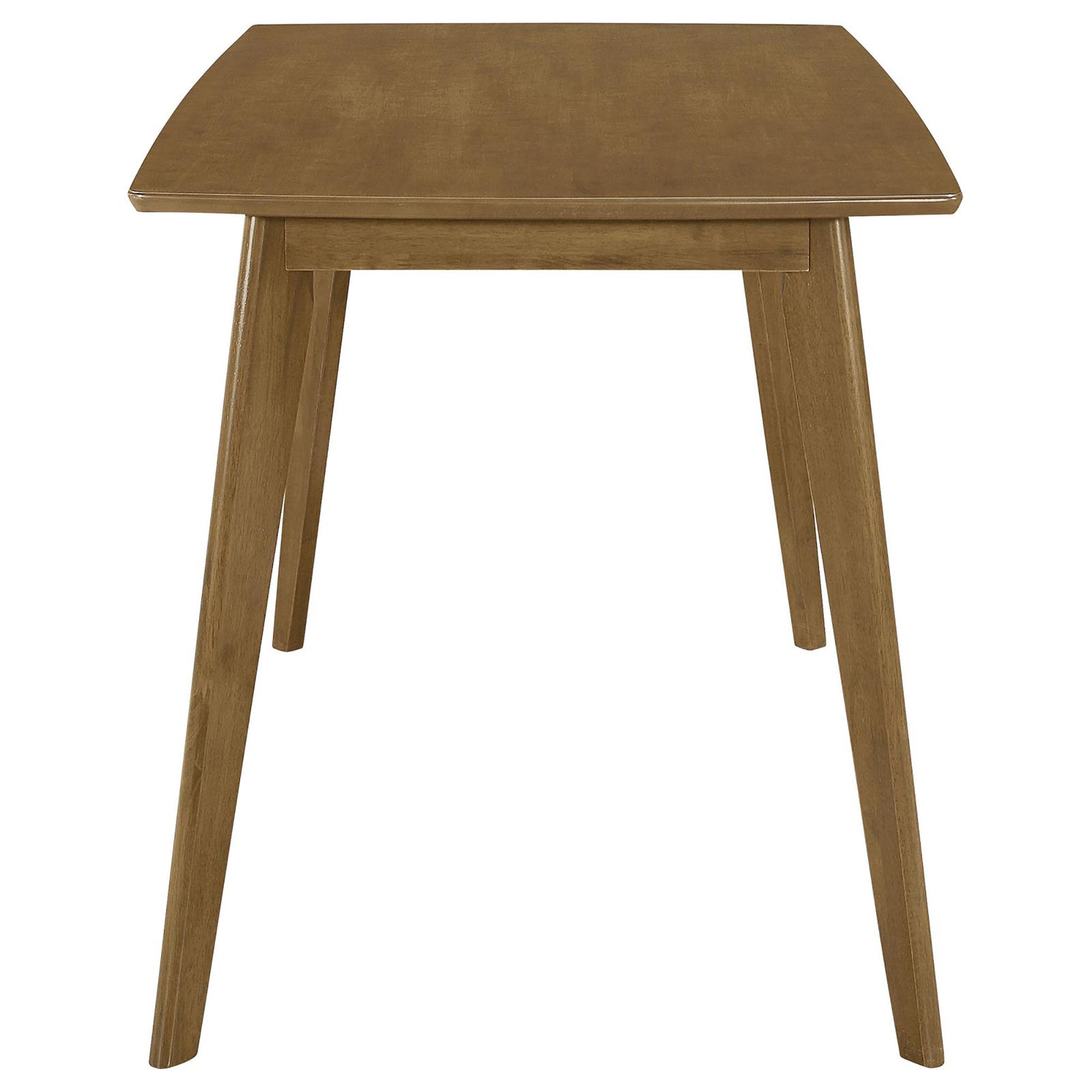 Wooden dining table with curved edges and tapered legs