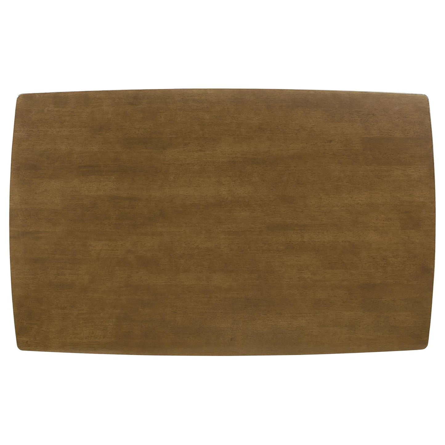 Rectangular solid wood coffee table in a warm walnut finish with rounded corners