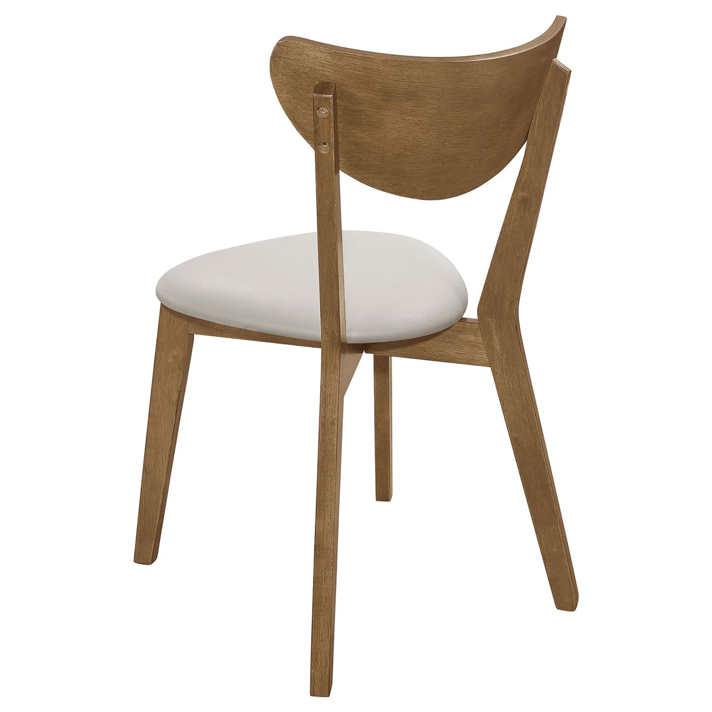 Wooden dining chair with a curved back and white seat