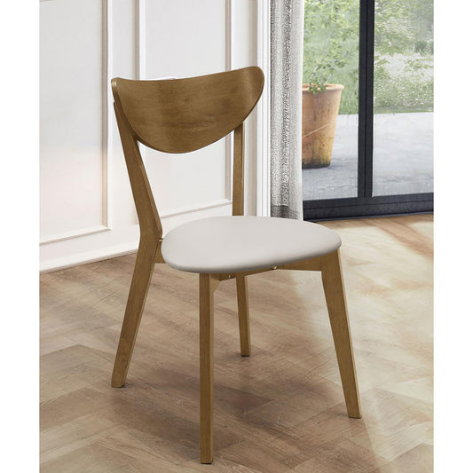 Modern dining chair with curved wood back and ivory upholstered seat