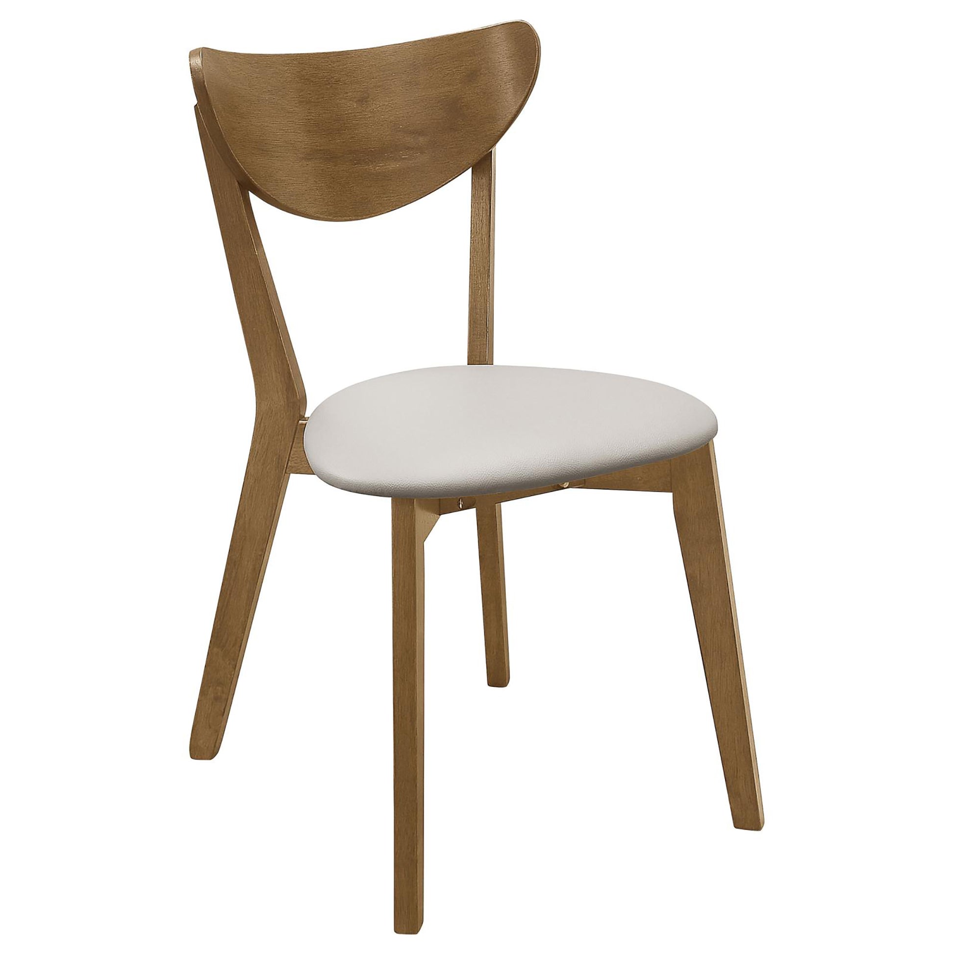 Midcentury modern wooden dining chair with white upholstered seat