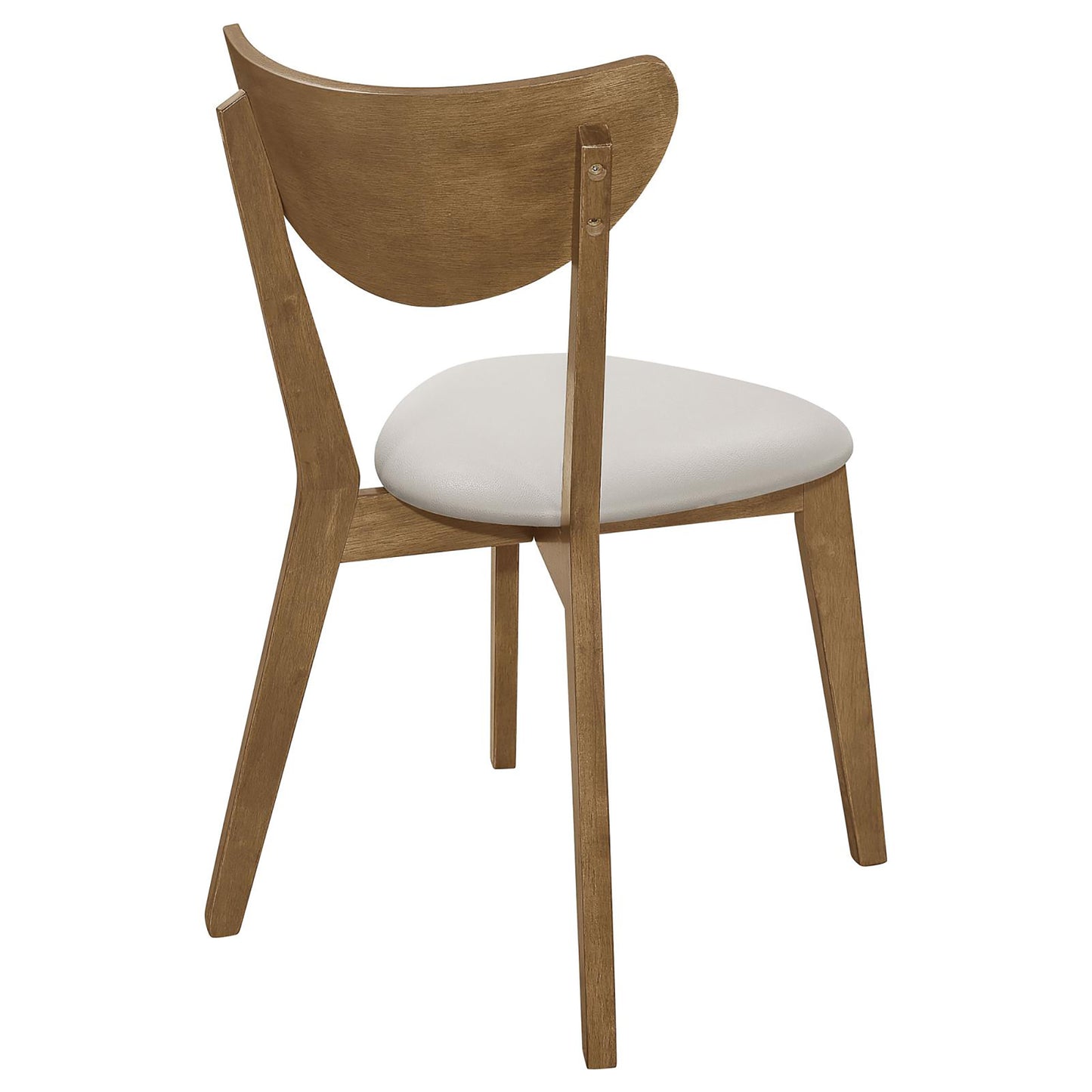 Midcentury modern dining chair with natural wood frame and white seat
