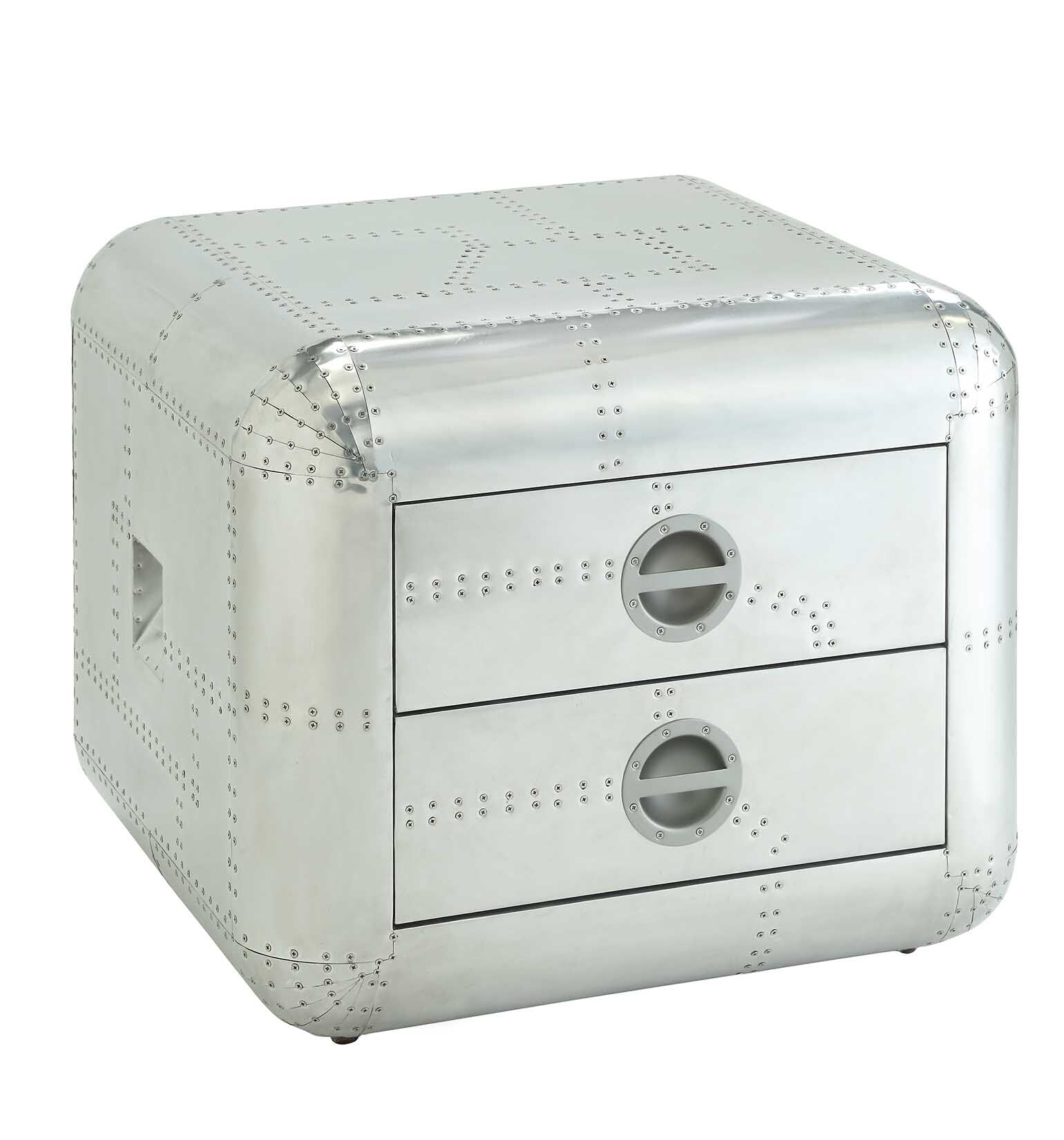 Riveted aluminum twodrawer nightstand with industrial design