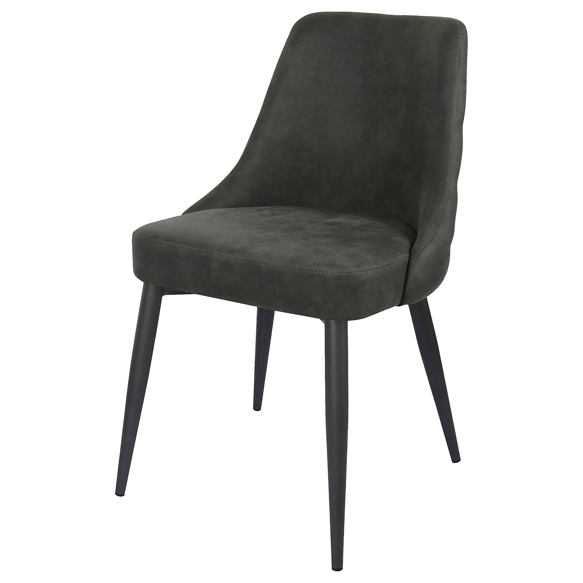 Modern charcoal grey velvet dining chair with black tapered legs
