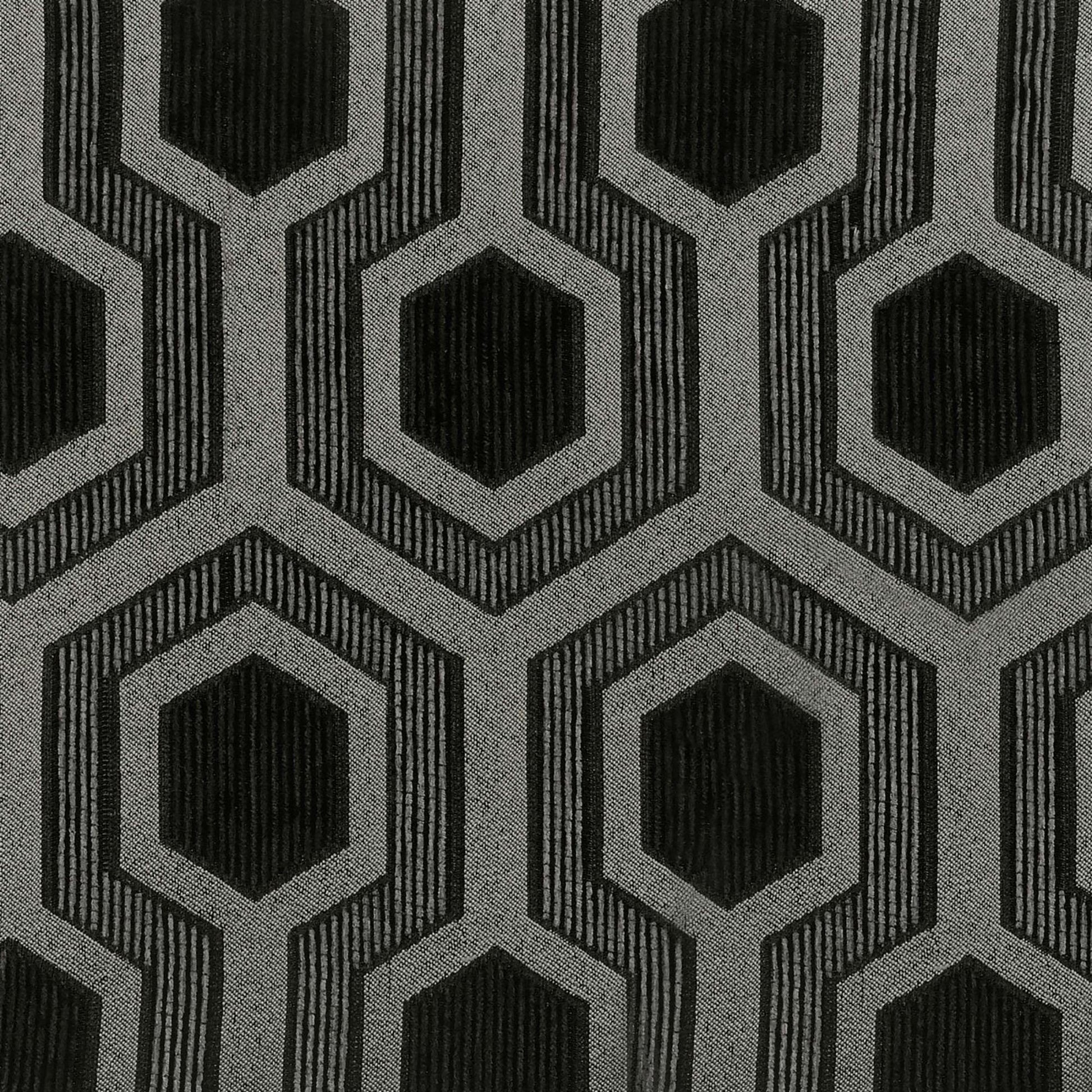 Black and grey geometric hexagonal pattern fabric with textured detail