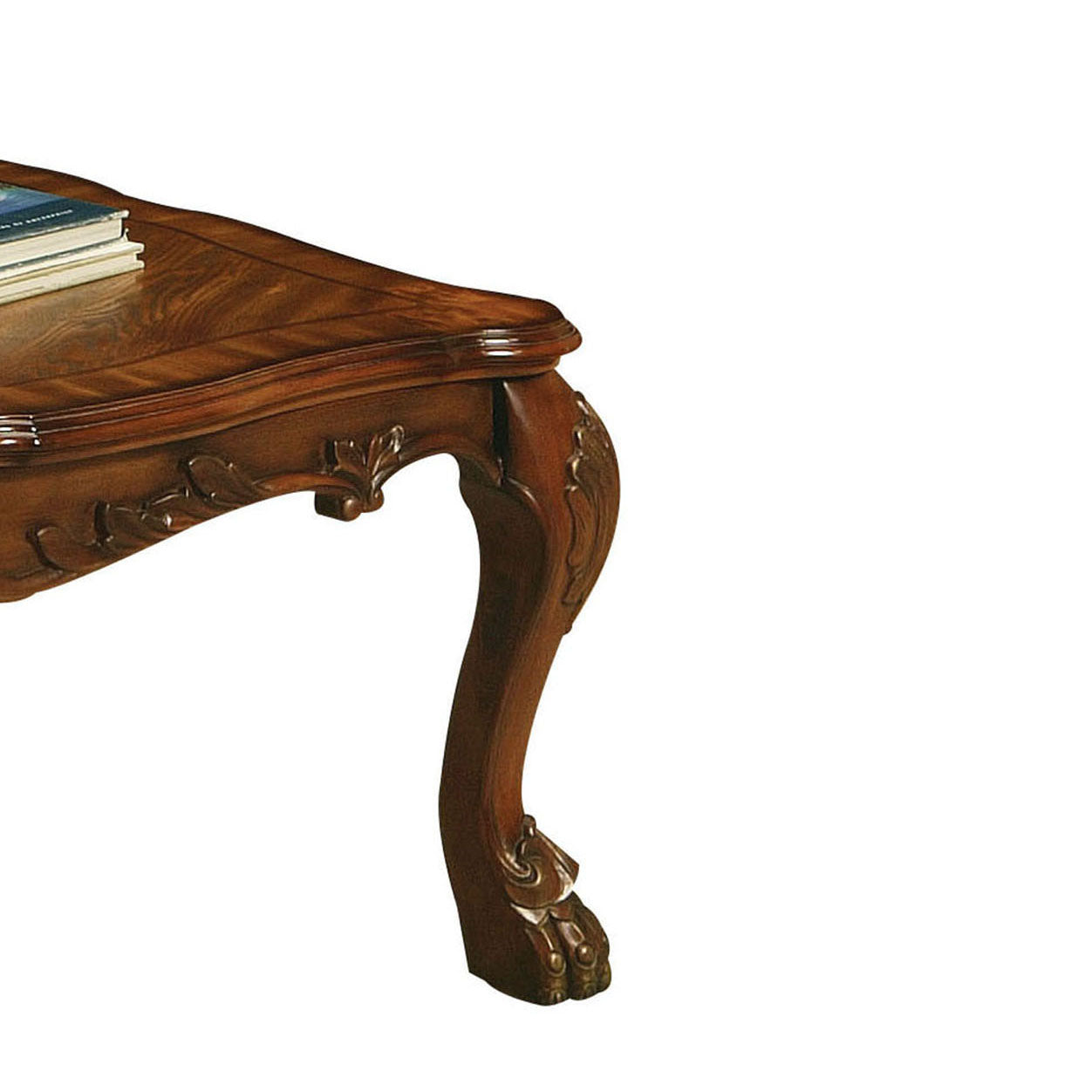 Ornate carved mahogany coffee table leg with clawfoot detail elegant furniture accent