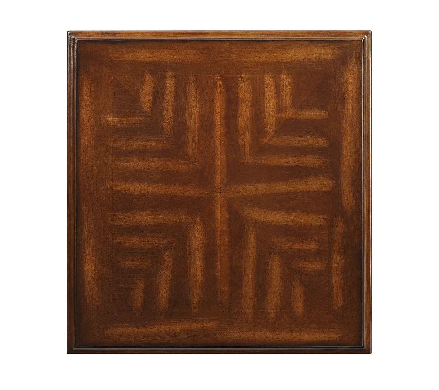 Dark wood veneer table top with geometric inlay pattern perfect for dining rooms