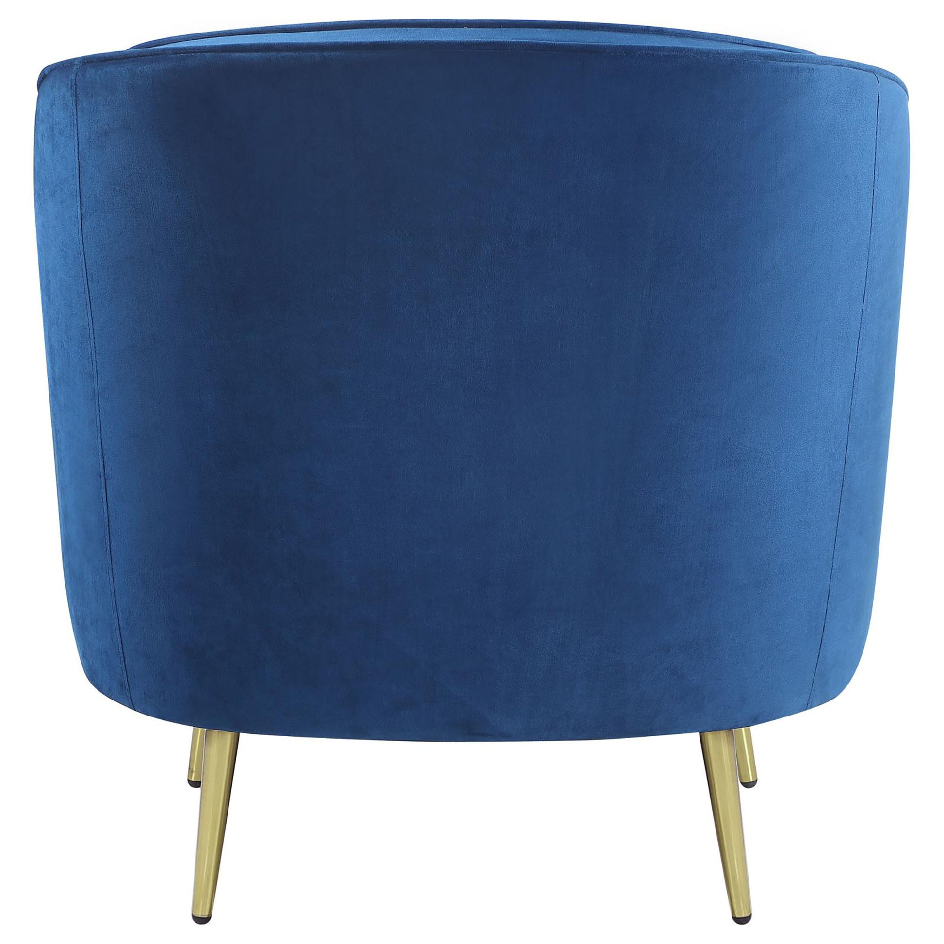 Navy blue velvet accent chair with gold metal legs