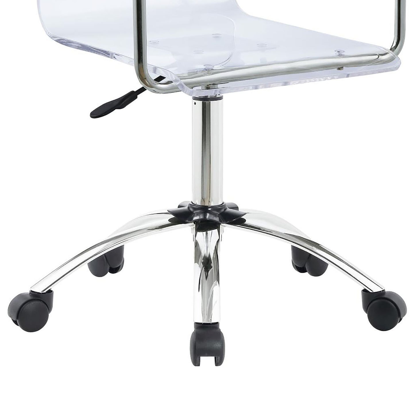Chrome accent desk chair with clear acrylic seat and adjustable height lever