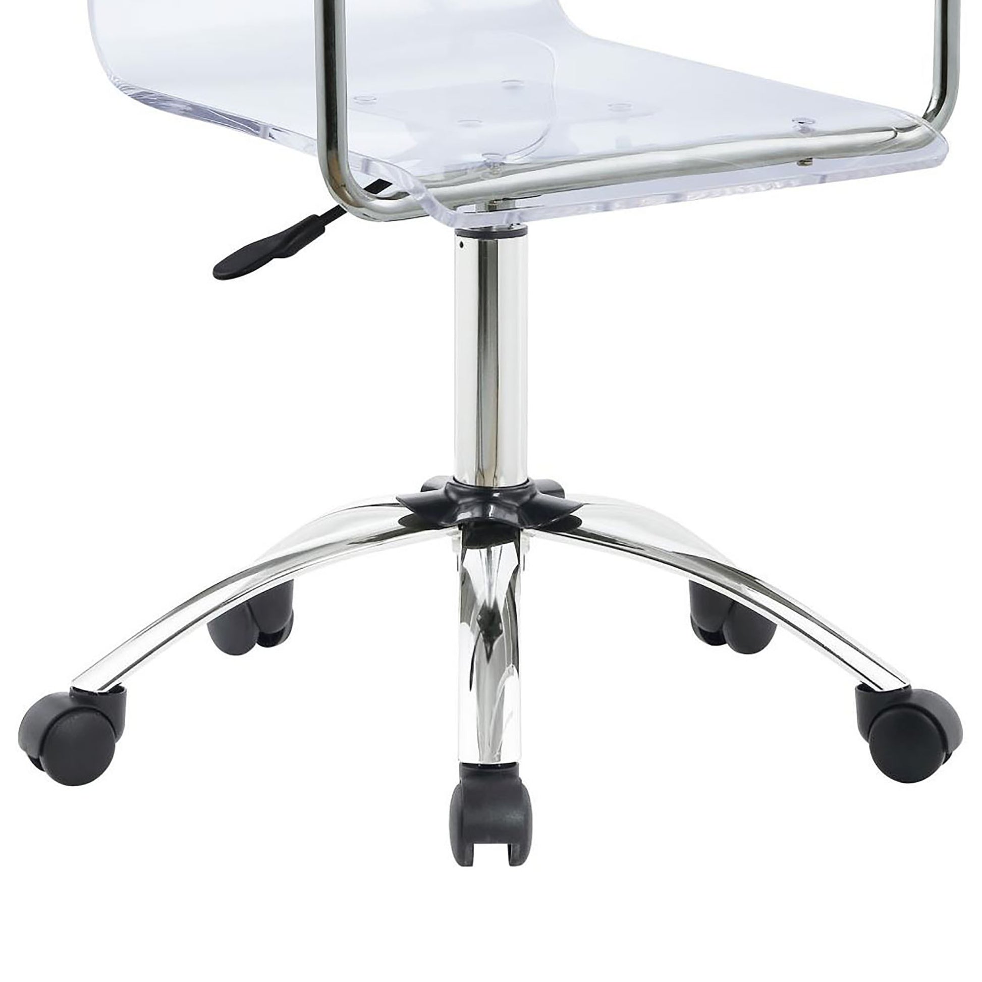 Chrome accent desk chair with clear acrylic seat and adjustable height lever