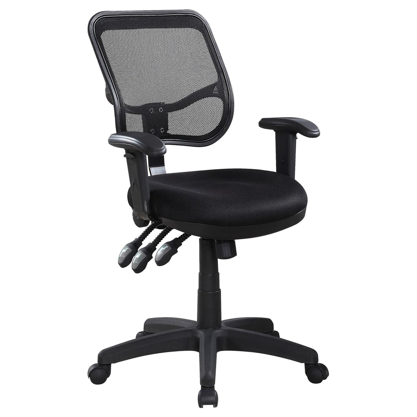 Ergonomic black mesh back office chair with padded seat and adjustable armrests