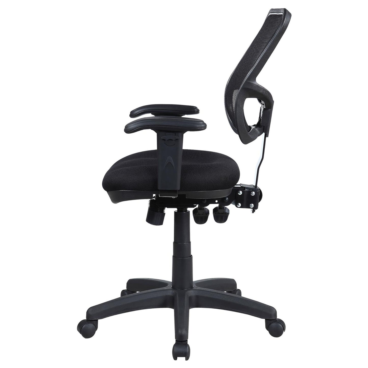 Black mesh ergonomic office chair with adjustable arms and lumbar support