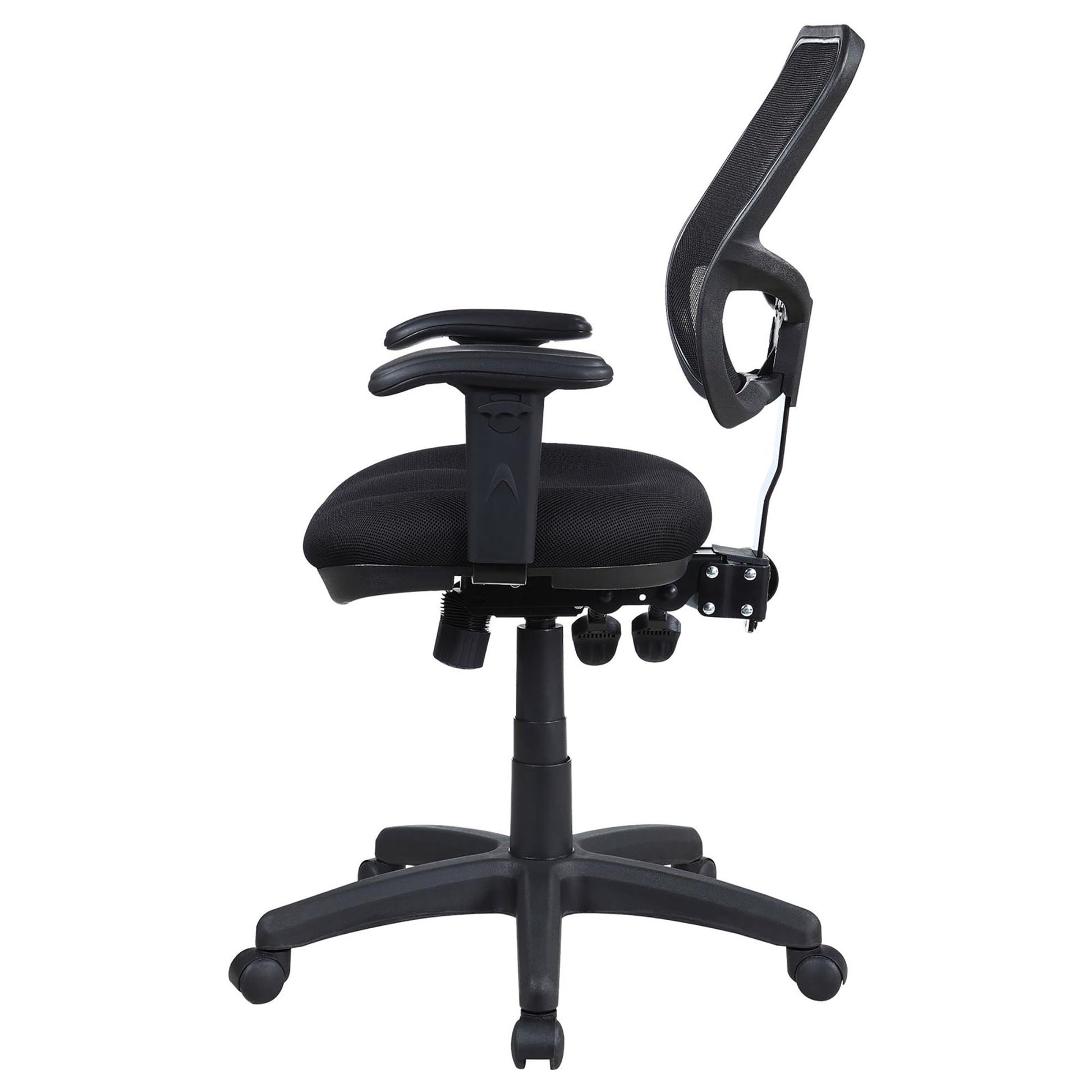 Black mesh ergonomic office chair with adjustable arms and lumbar support