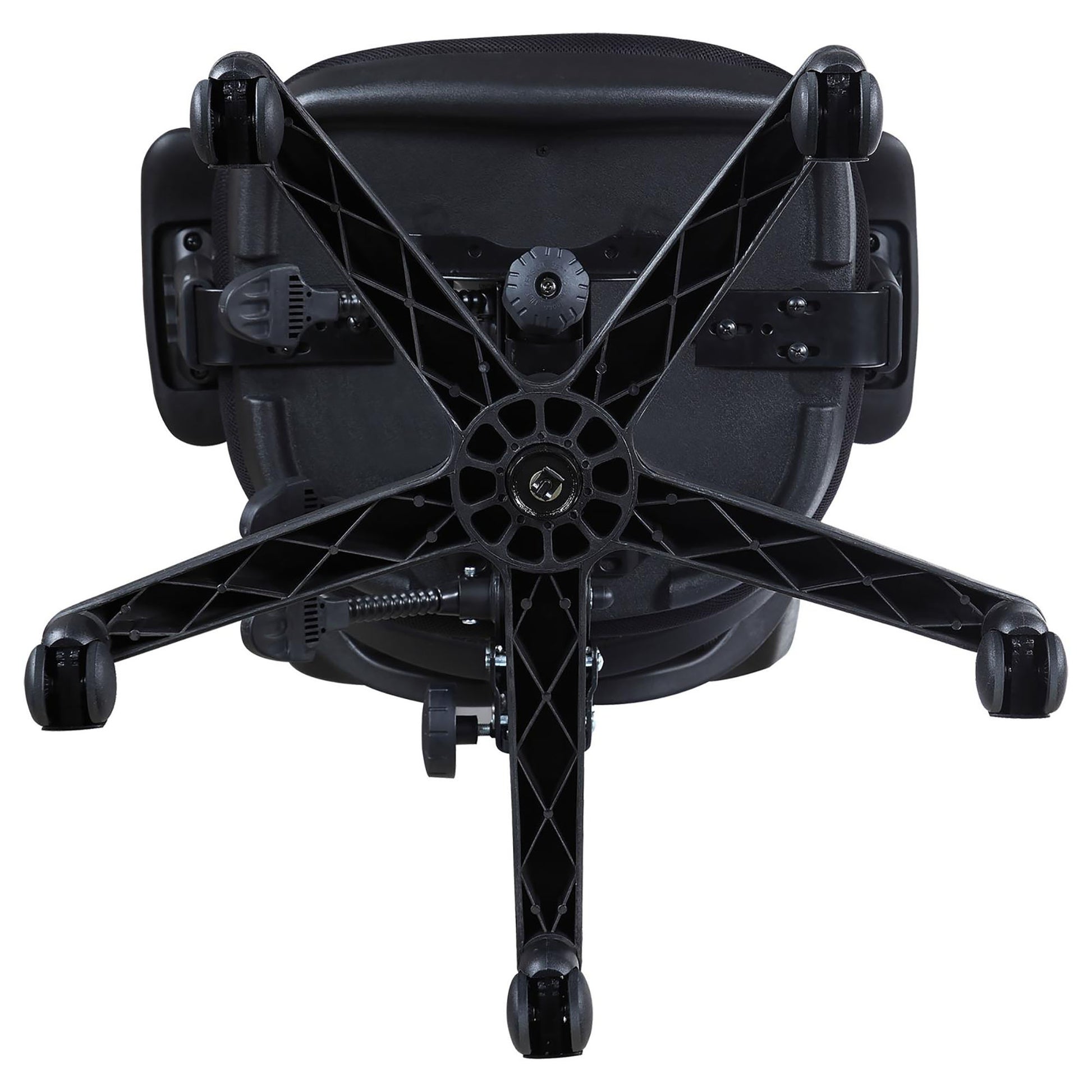 Black office chair base with five caster wheels for smooth rolling and stability