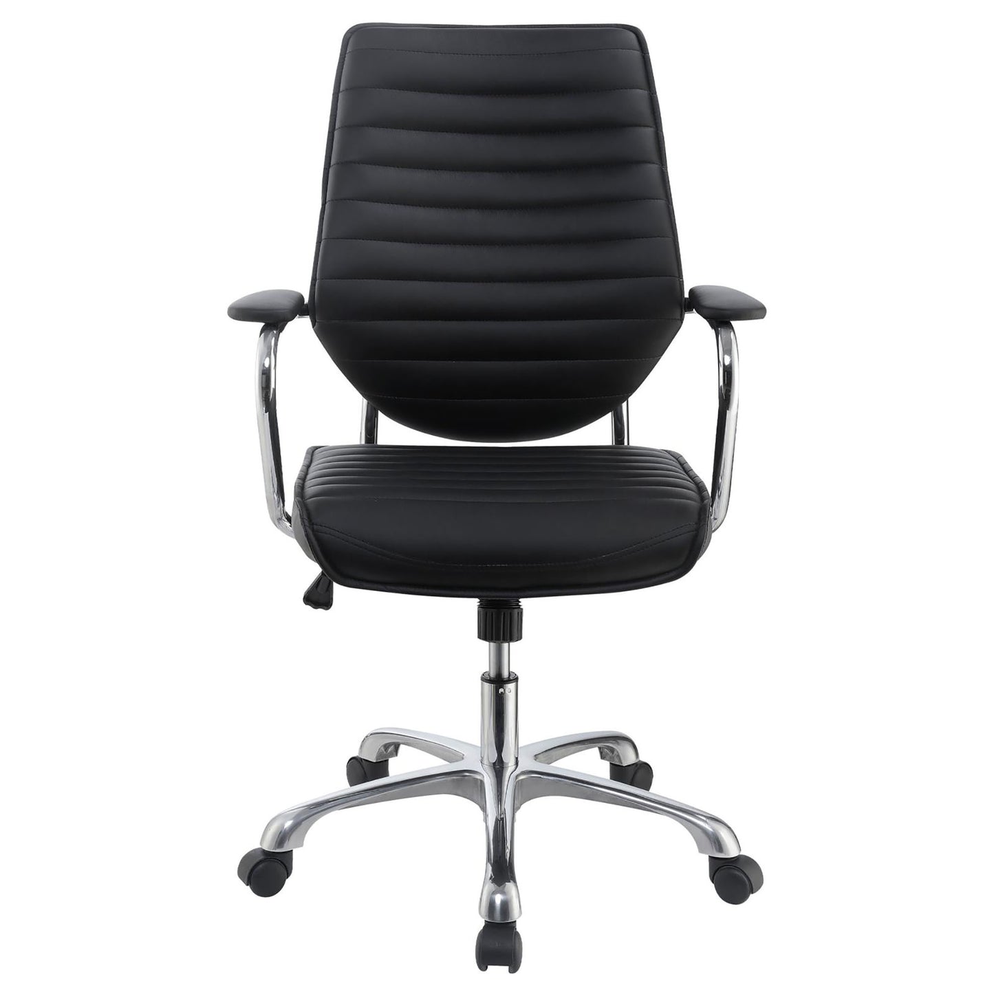 Modern black executive office chair with padded seat and back chrome base