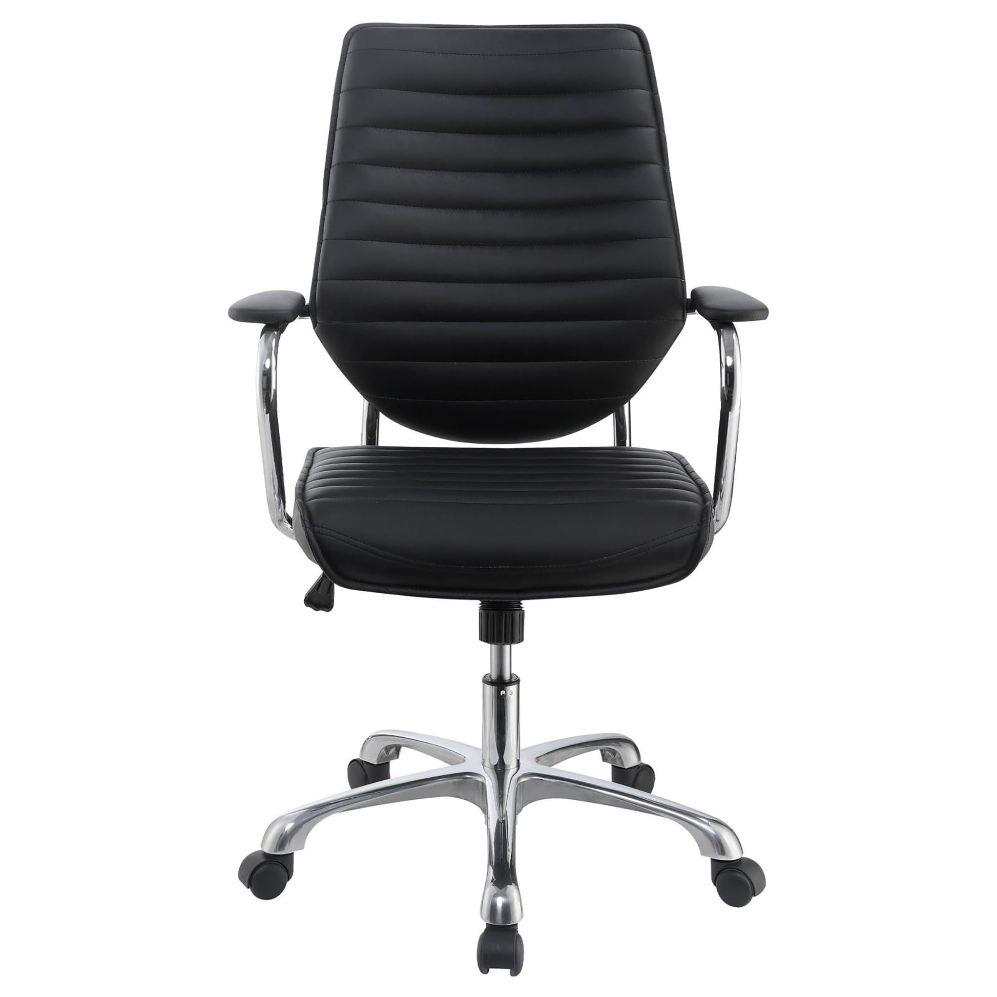 Modern black executive office chair with padded seat and back chrome base