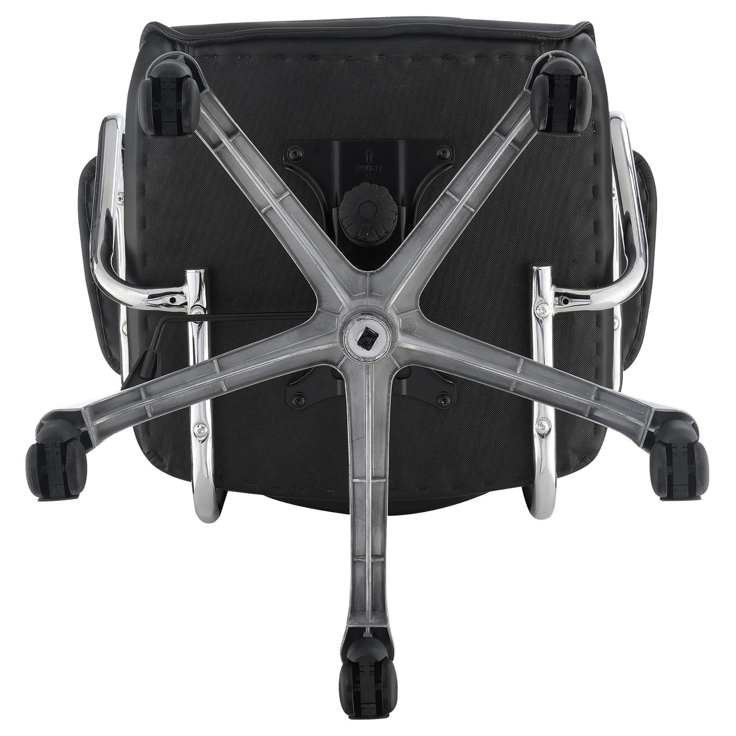 Black office chair base with chrome accents and five casters