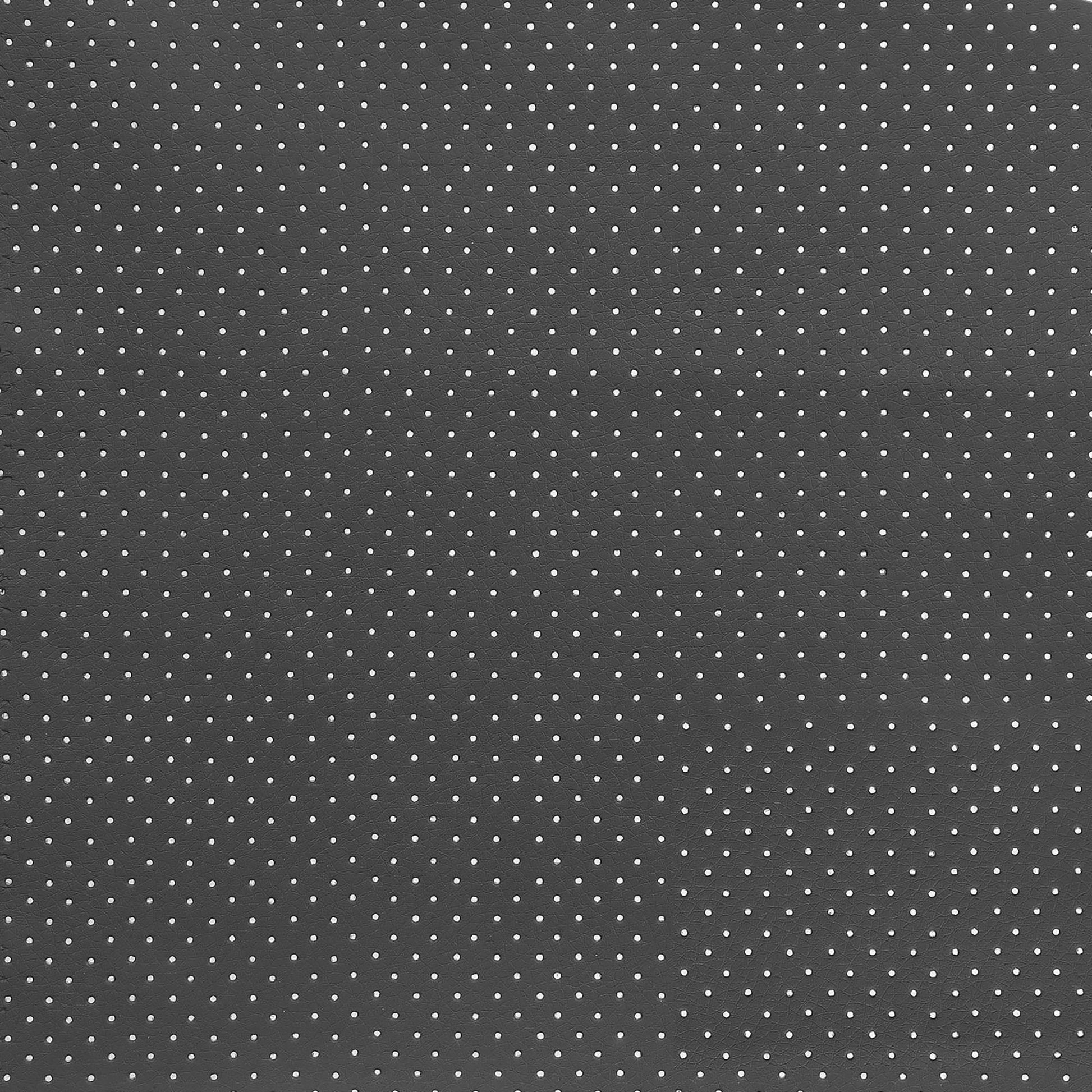 Dark grey perforated leather material with a subtle white polka dot pattern