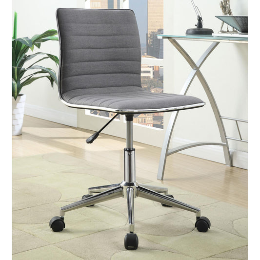 Modern gray fabric office chair with chrome accents and wheels