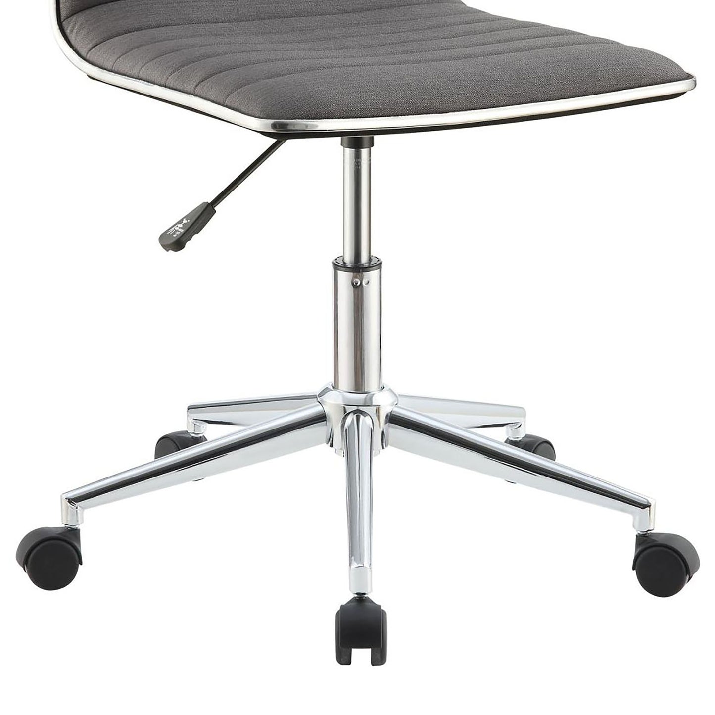 Modern gray fabric office chair with chrome base and casters