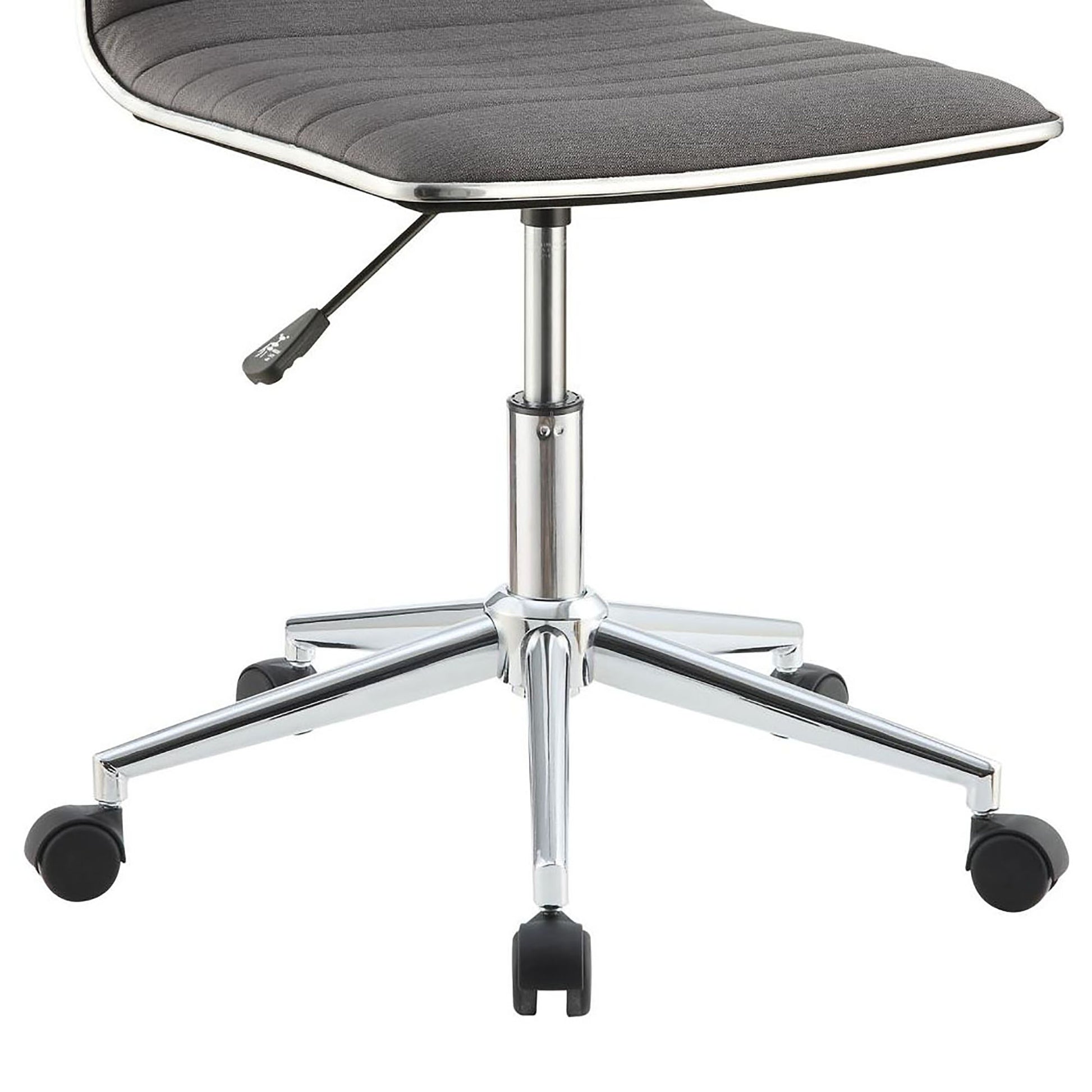 Modern gray fabric office chair with chrome base and casters