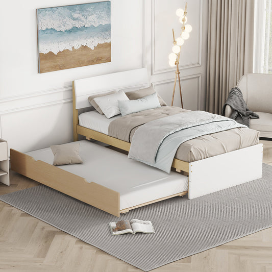 Modern white and wood twin daybed with pullout trundle for guest room