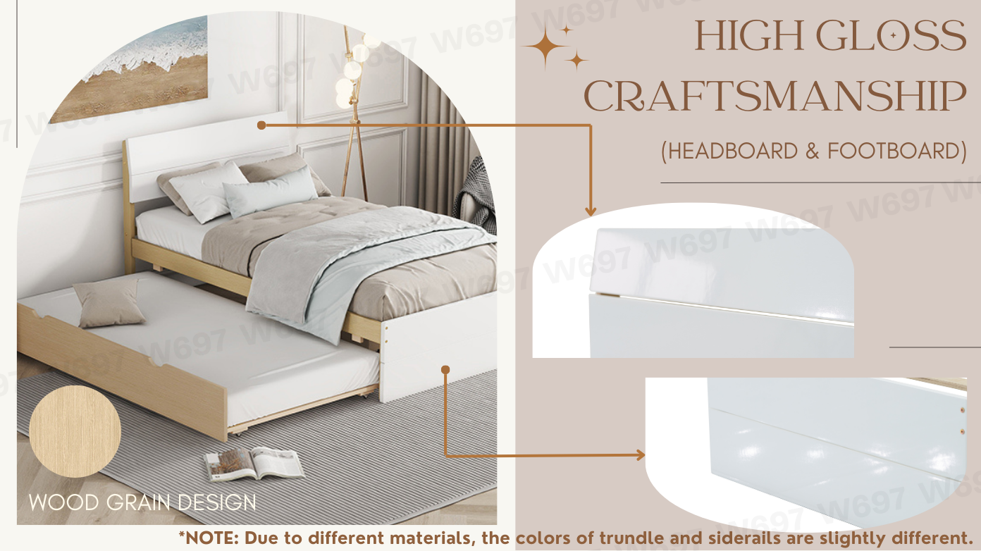 White wooden bed frame with pullout trundle