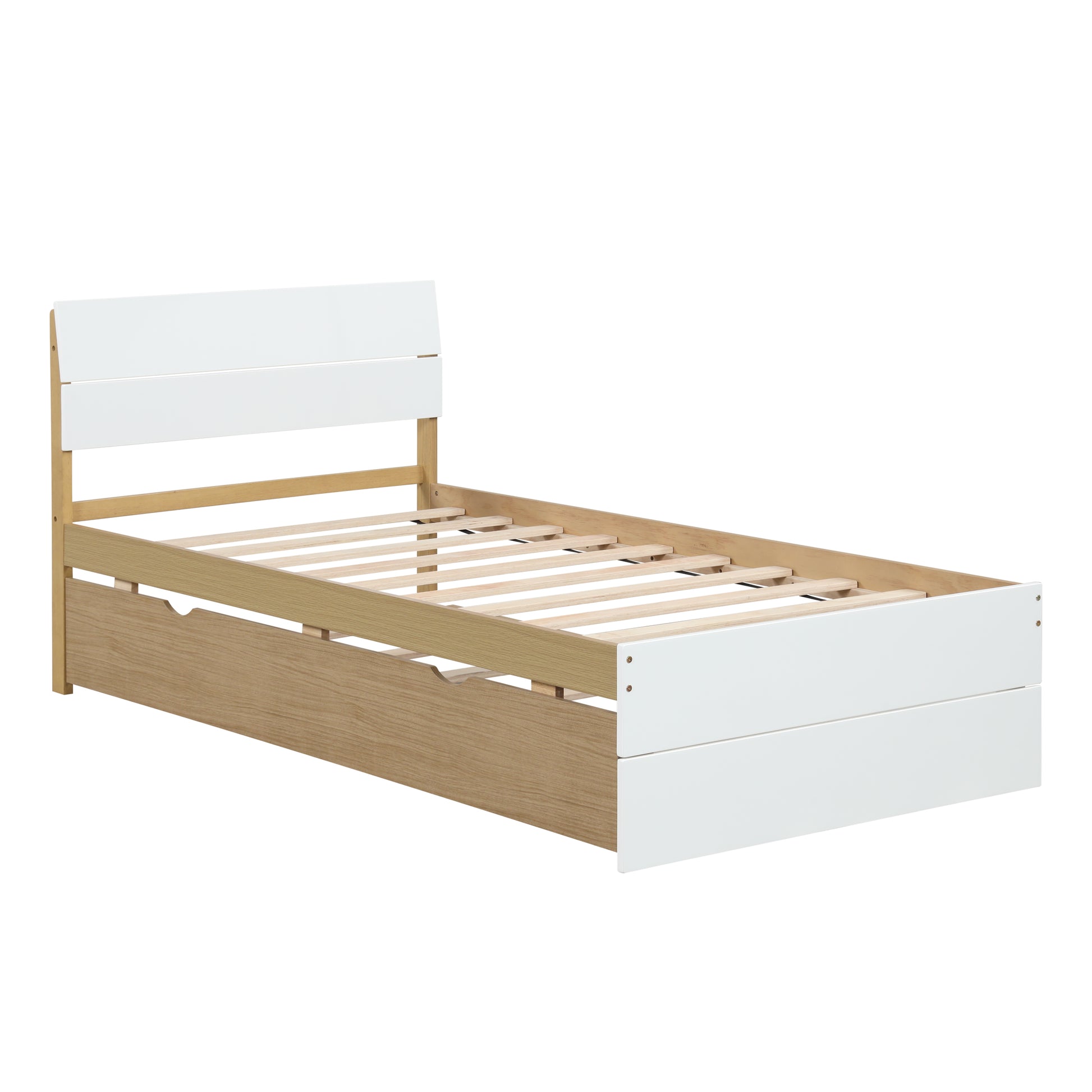 Modern white and wood single bed frame with slatted base